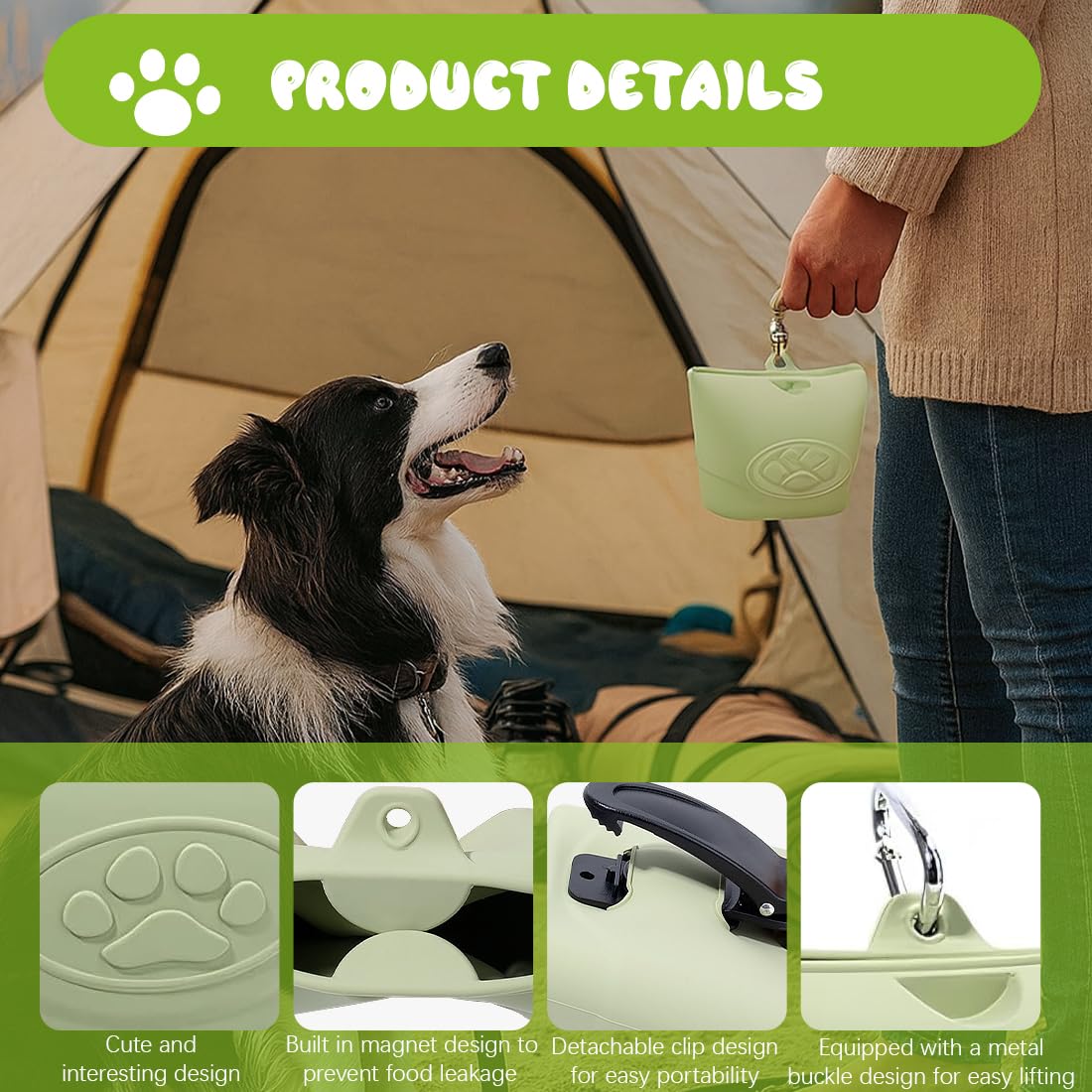 Porta Premietti per Cani, Custodia in Silicone per crocchette per Cani, Contenitore Portatile per l'addestramento Comoda Chiusura con Fibbia Magnetica e Clip in Vita