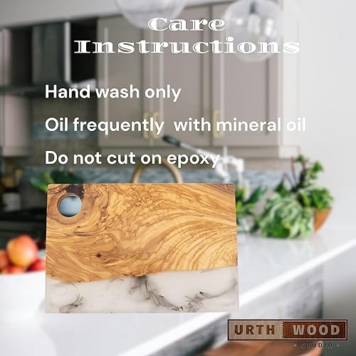 Miniatura 4 de Urthwood Studios - Tabla de embutidos de madera de olivo hecha a mano con resina epoxi, tablas de queso y bandeja de servir para fiestas, tabla de