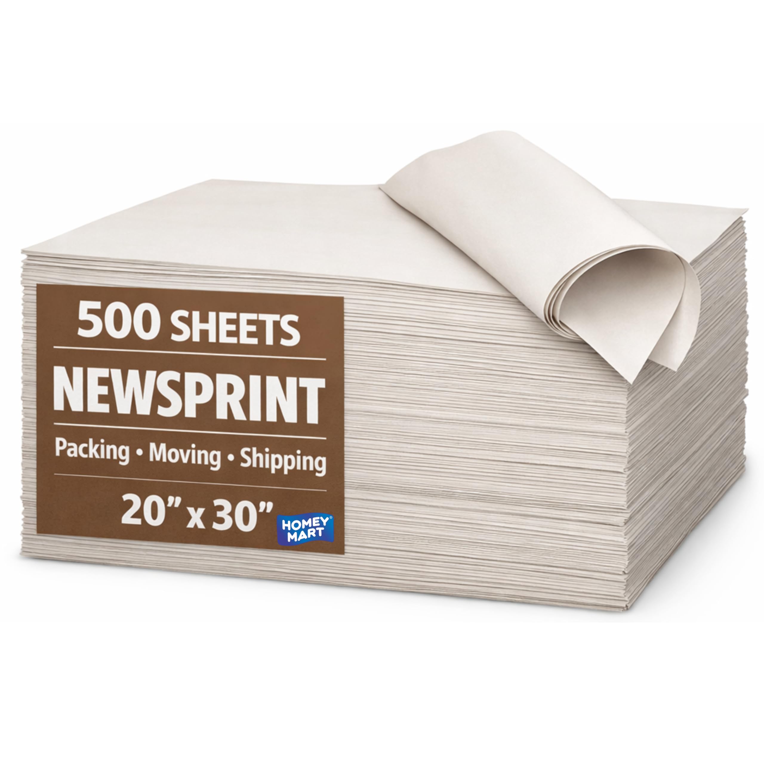 Newsprint Packing Paper, 20" x 30" Sheets, Premium 22lb, Unprinted Ink-Free for Moving, Shipping, Wrapping Dishes & Glassware, Kids Crafting, Sketching, Newspaper Offcuts for Home Office - 500 Sheets