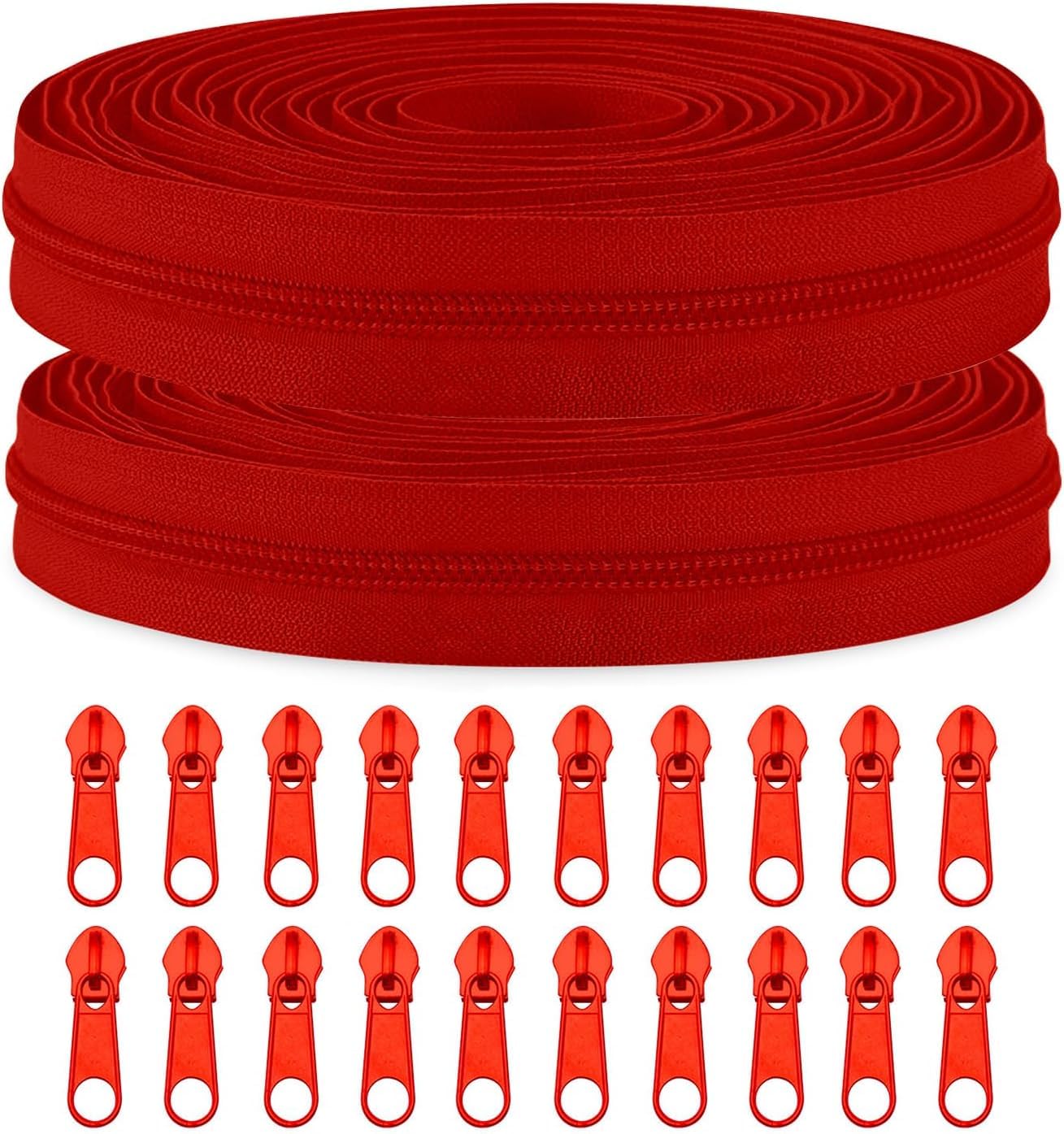 Sawoake 10 Yards Bulk #3 DeepRed Nylon Coil Reißverschluss mit 20 PCS Schieber, Ersatznäh Reißverschluss für DIY Handwerk, Taschen, Kleidung, Heimdekor