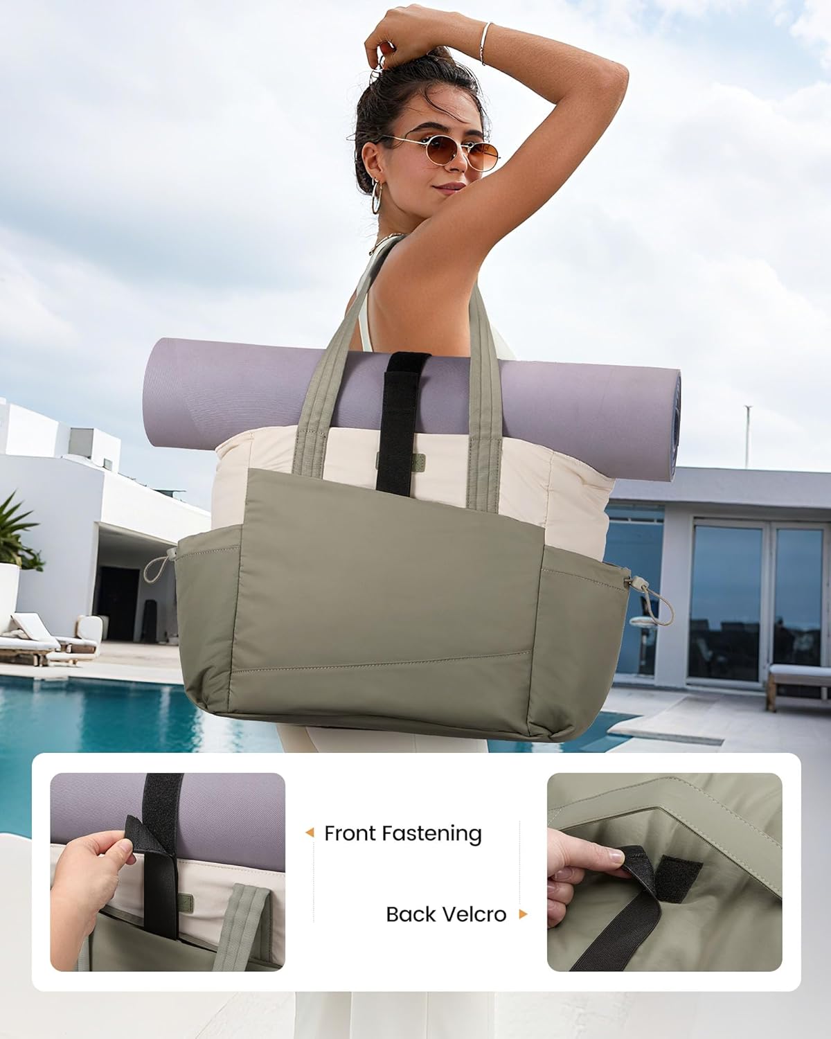 LOVEVOOK Gym Tote Bag for Women, Puffy Yoga Mat Bag with Large Cup Holder & Wet Pocket, Work Nurse Bag for Travel Workout - Image 4