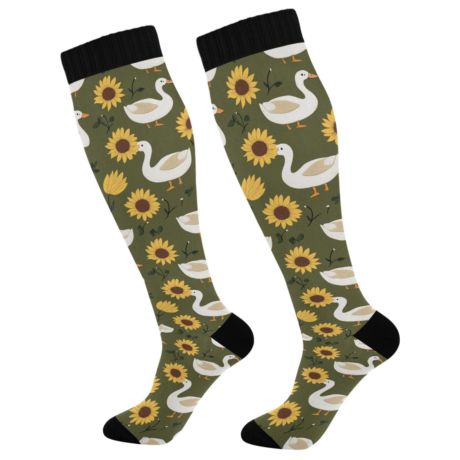 Wusikd White Ducks Compression Socks for Women and Men Circulation Sunflowers Long Socks for Athletic Running 1