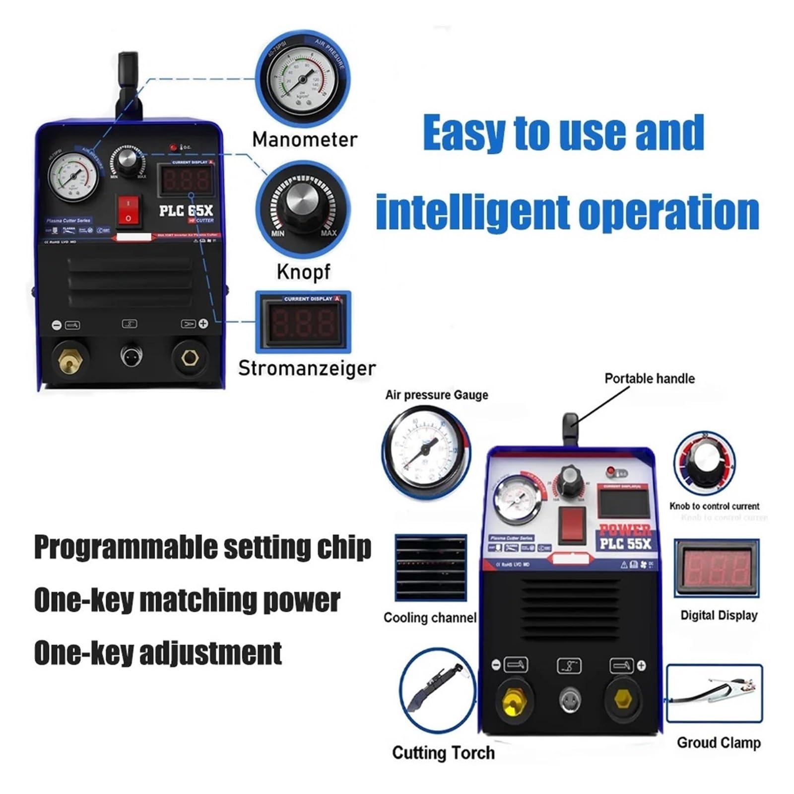 Przecinarka plazmowa, Maszyna do cięcia Plasmargon PLC55/65 IGBT CNC Spawarka plazmowa Inverter HF Luft Schneiden 50A/60A(PLC65)