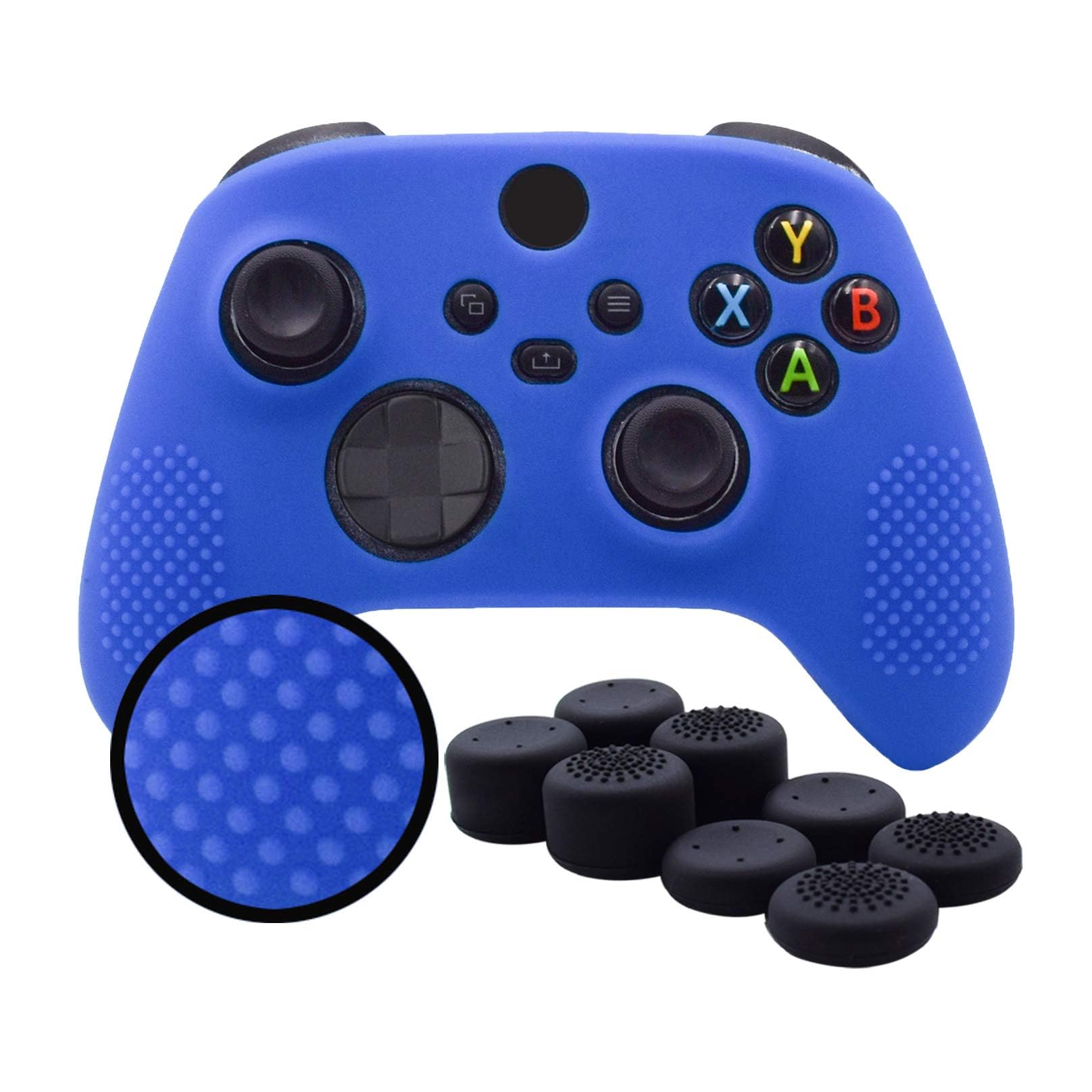 eWINNER Silicone Gel Controller Cover Skin Protector Kits Compatible with Microsoft Xbox Series X/S Controller Video Games Camouflage cover &8 x PRO Thumb Grip Caps (1Case+8Thumb Grips, Blue)