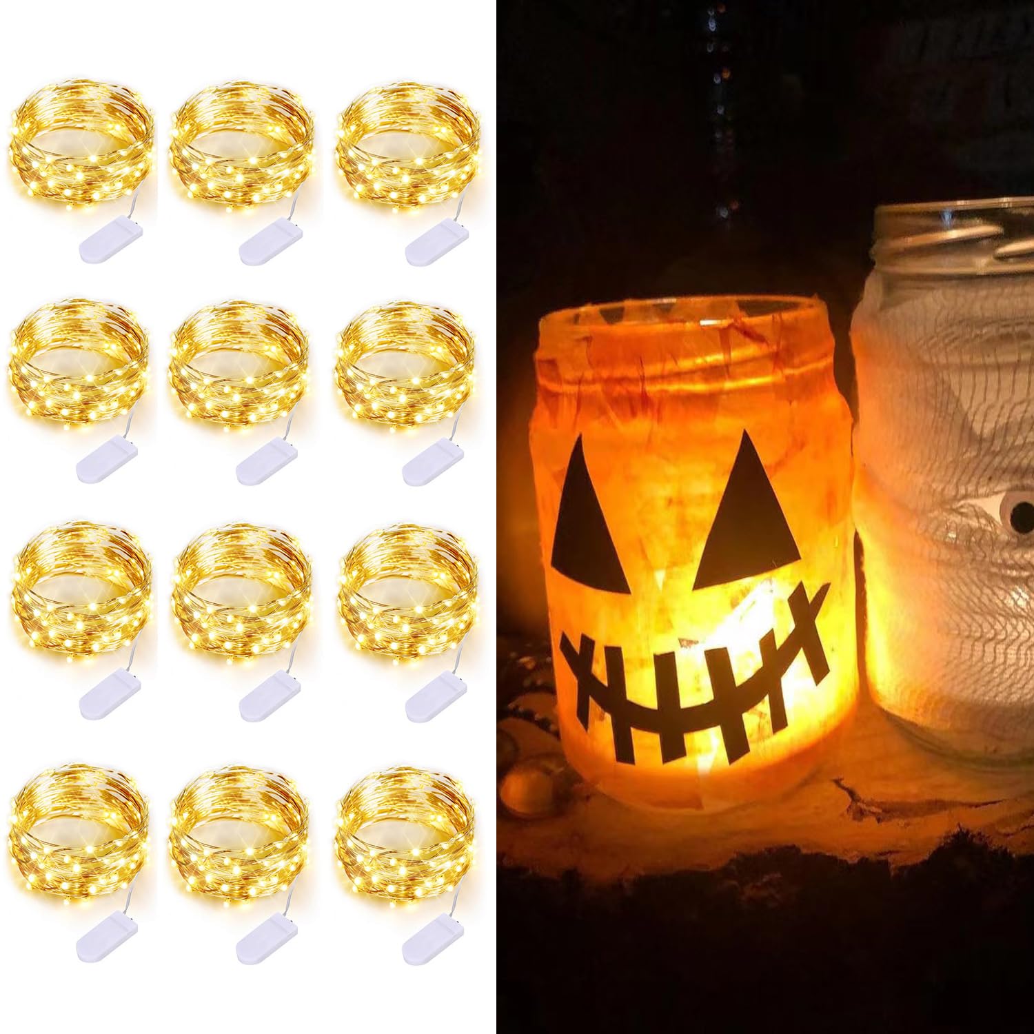 12 Pack LED Fairy Lights Battery Operated String Lights - 7.2ft 20 LED,Silver Wire Warm White | Wedding,Party Centerpieces,Table Decor | DIY Crafts,Christmas,All Occasions | Mason Jars Décor