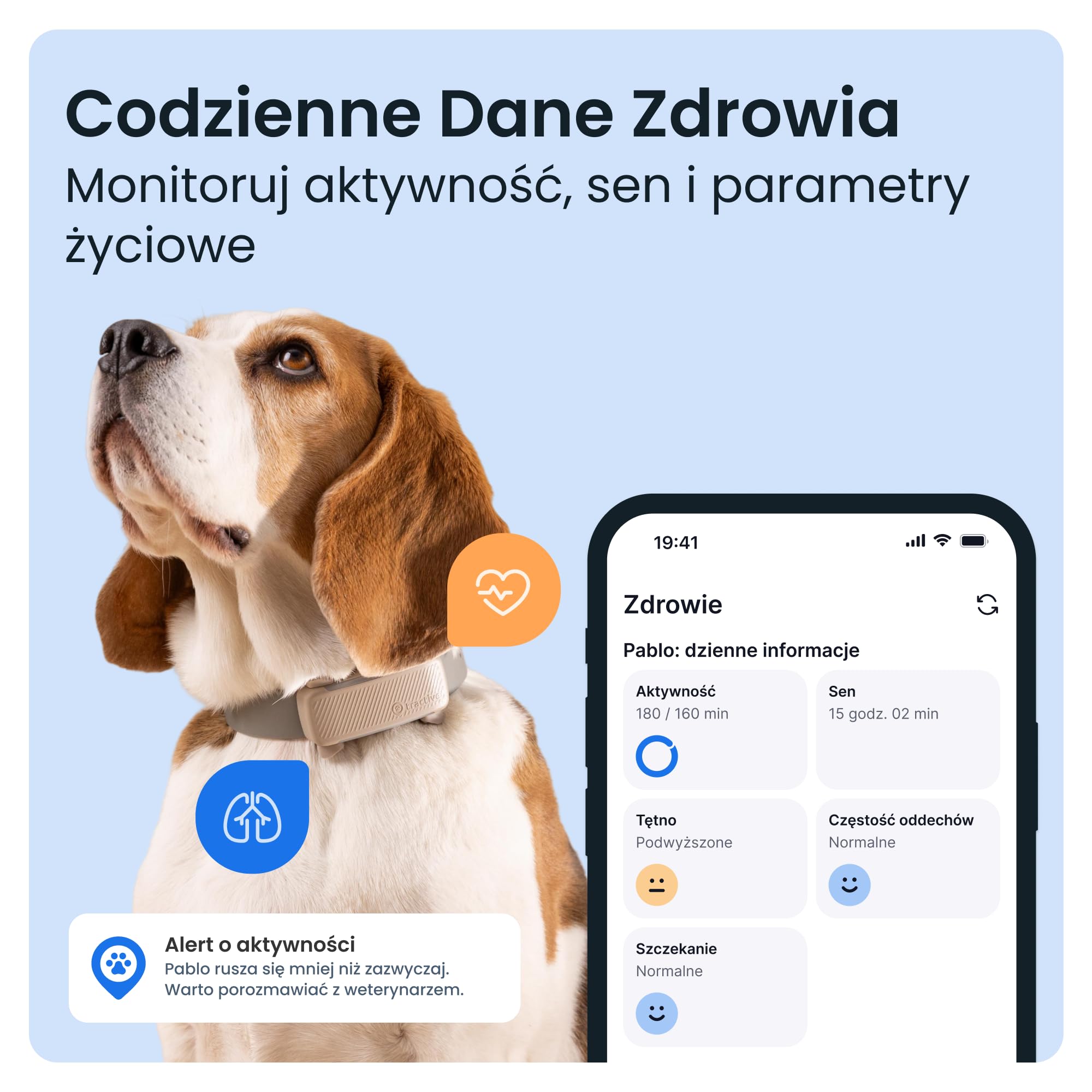 Tractive GPS — Lokalizator dla psa, 2025 Edition, Śledzenie pozycji w czasie rzeczywistym, Alerty o ucieczce, Monitorowanie aktywności, Alerty o zdrowiu, Monitorowanie szczekania (brązowy)