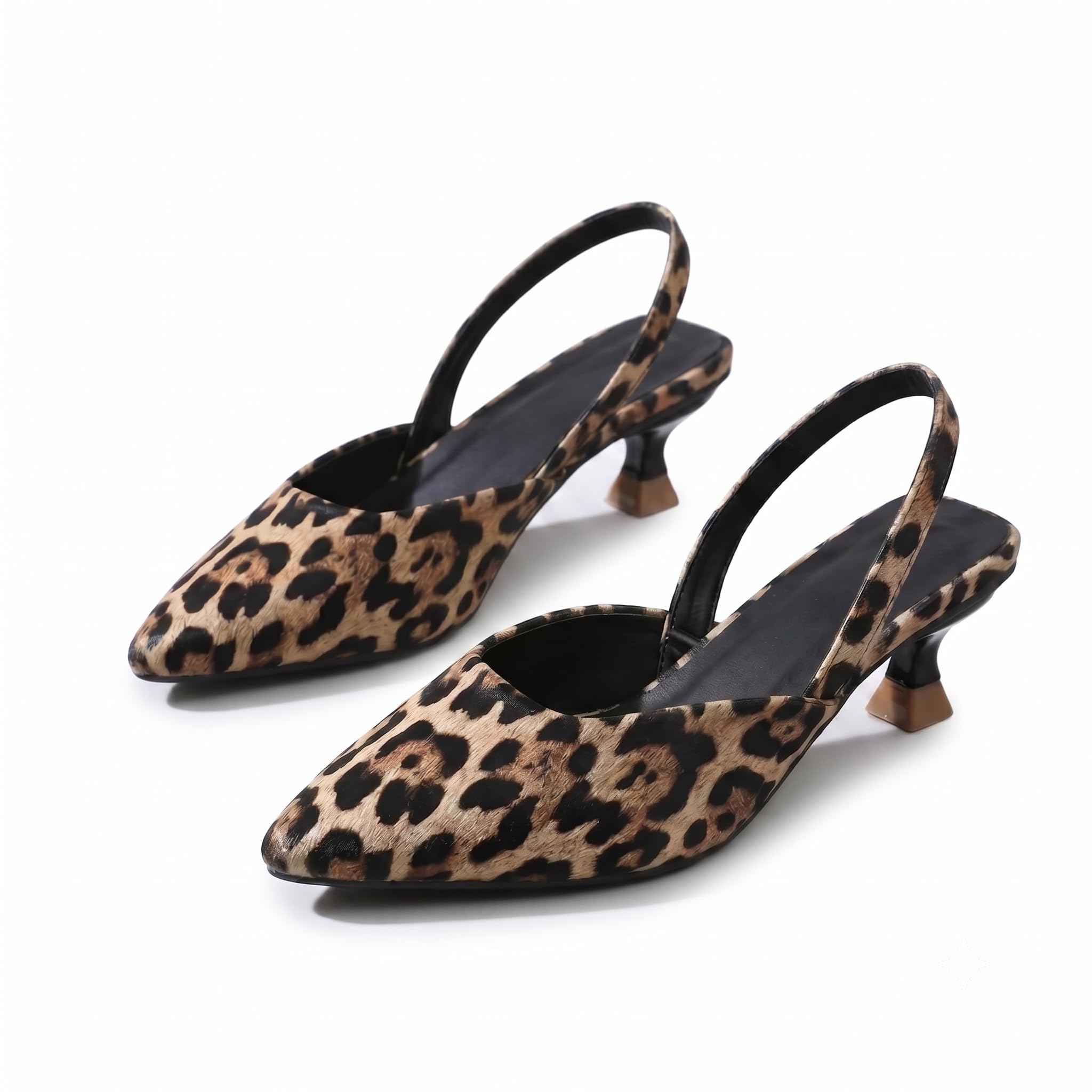 aviva style Women's Leopard Print Slingback Heels, Pointed Toe, Kitten Heel Pumps-picture-55