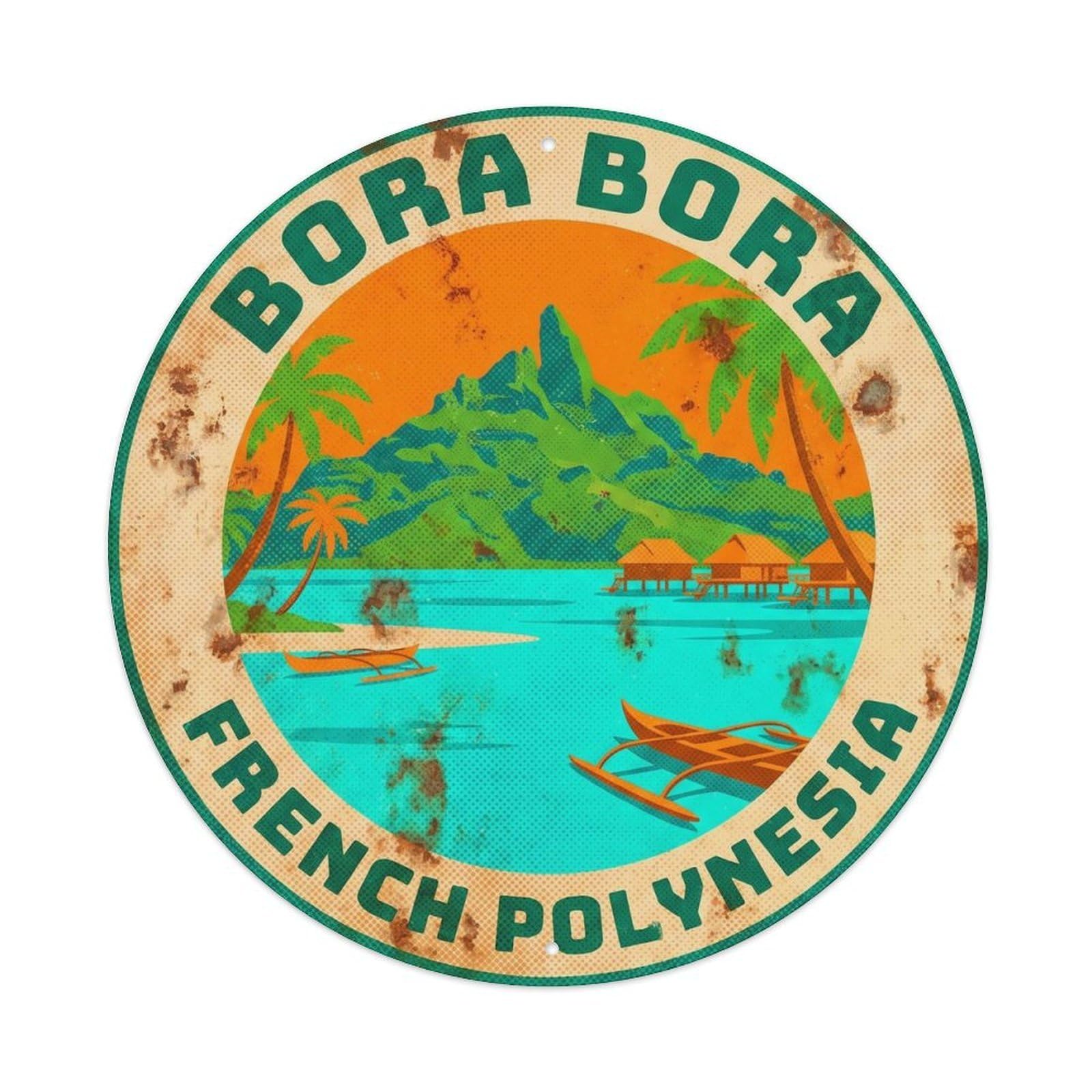 Olyhtr 8X8inch Classic Style Vintage Mount Otemanu Borabora Lagoon Travel Metal Tin Sign