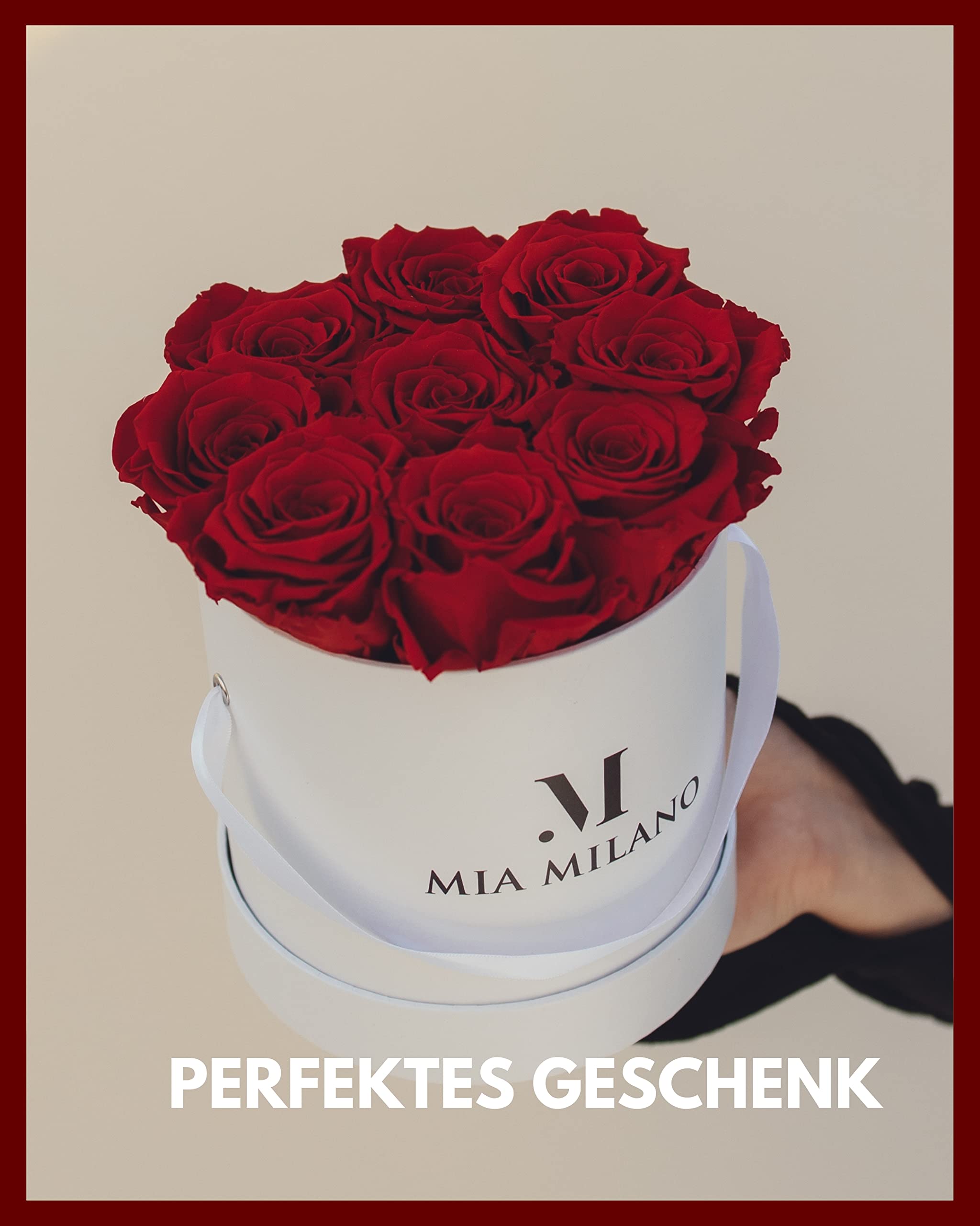 Mia Milano Infinity Rosen Weiß für Sie | 5 Jahre haltbar | Geschenk Rosenbox mit 9 echten konservierten Rosen | Handgefertigt in Deutschland
