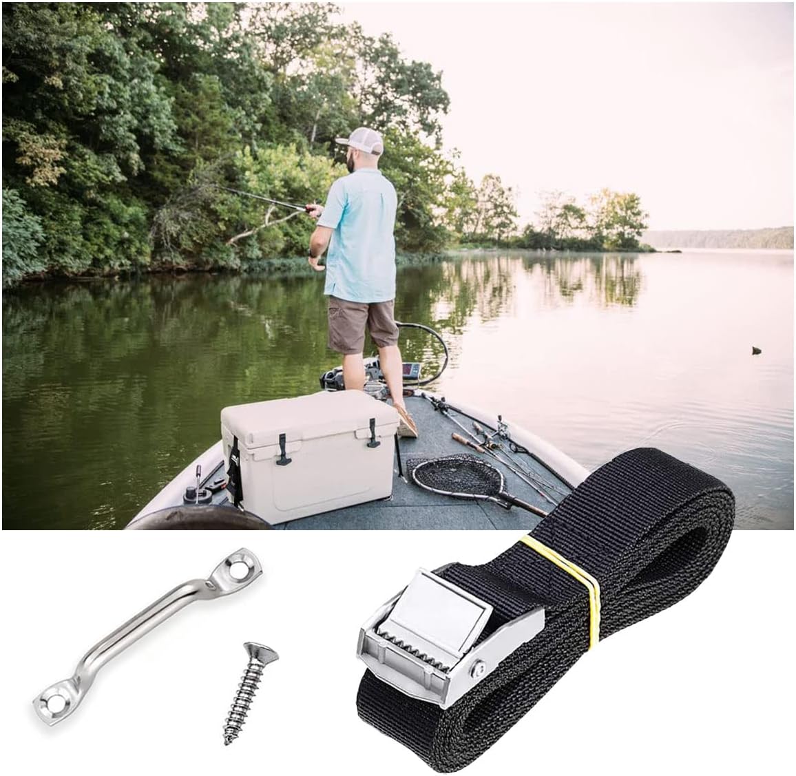 78'' Battery Tie Down Strap, Battery Box Hold-Down Strap for Gas Fuel Heavy Duty Battery Box with Stainless Steel Cam Buckle, Stainless Steel 316 Deck Loop Mounts,16 SS Screws
