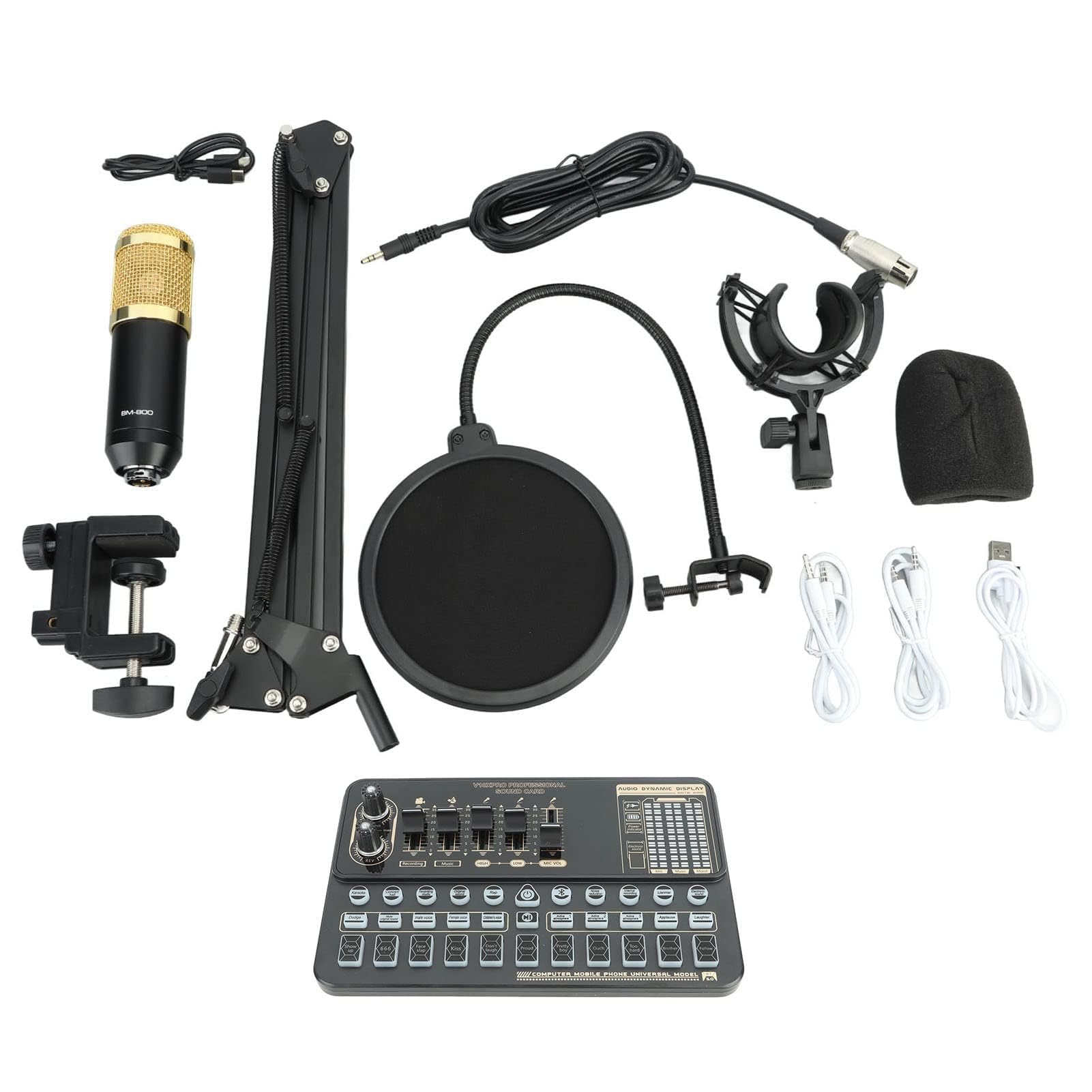 Pacchetto di Apparecchiature per Podcast con Scheda Audio a Doppio Microfono E Pickup Cardioide, Kit Audio dal Vivo Professionale per DJ, Karaoke E Chitarra