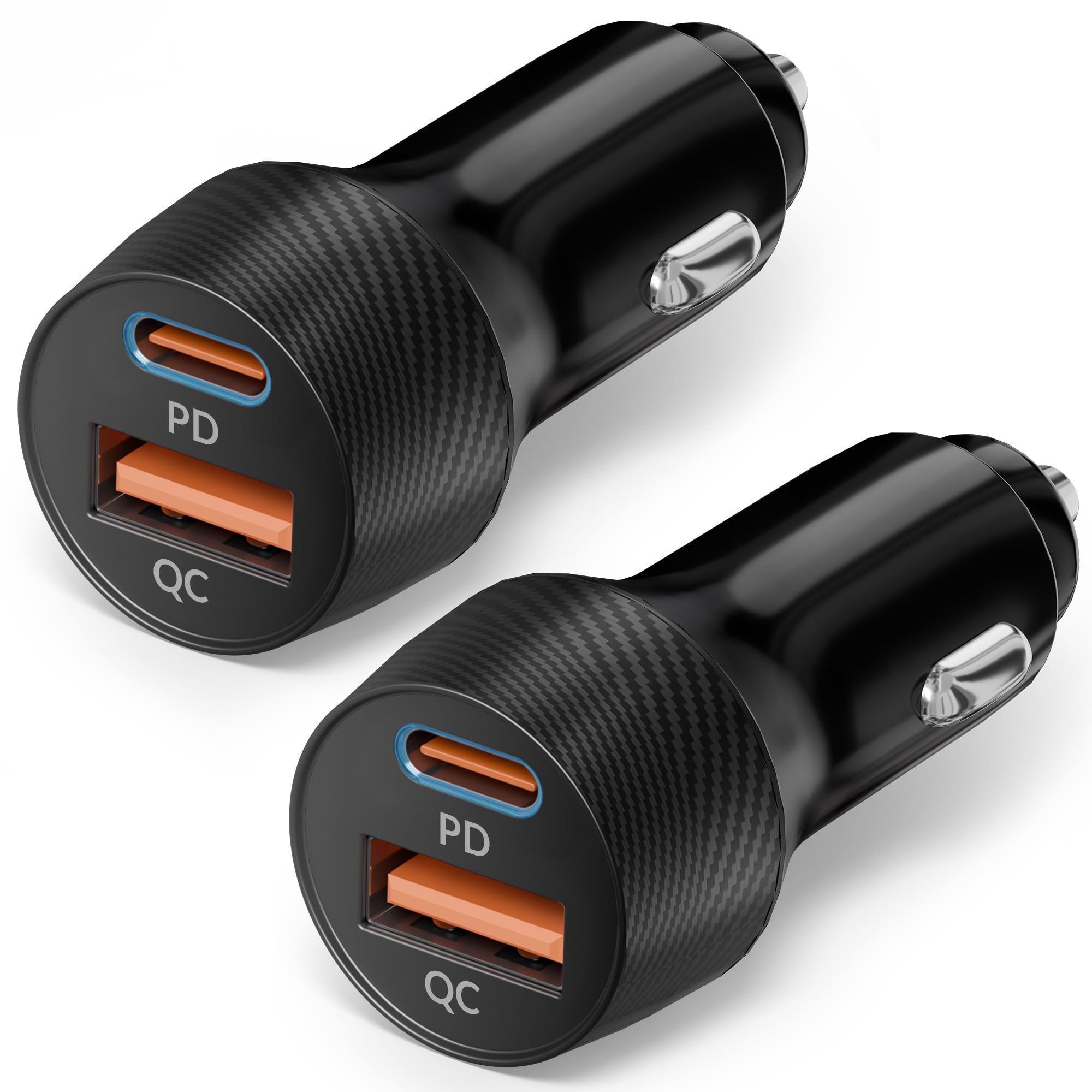2-Pack 60W USB C Auto Ladegerät, 2-Port Zigarettenanzünder 12V Adapter 40W+20W PD&QC Kfz Autoladegerät USBC Car Charger Schnellladegerät für iPhone 17 Air 17e 16 16e 15 Pro Max, Samsung Galaxy S26 S25
