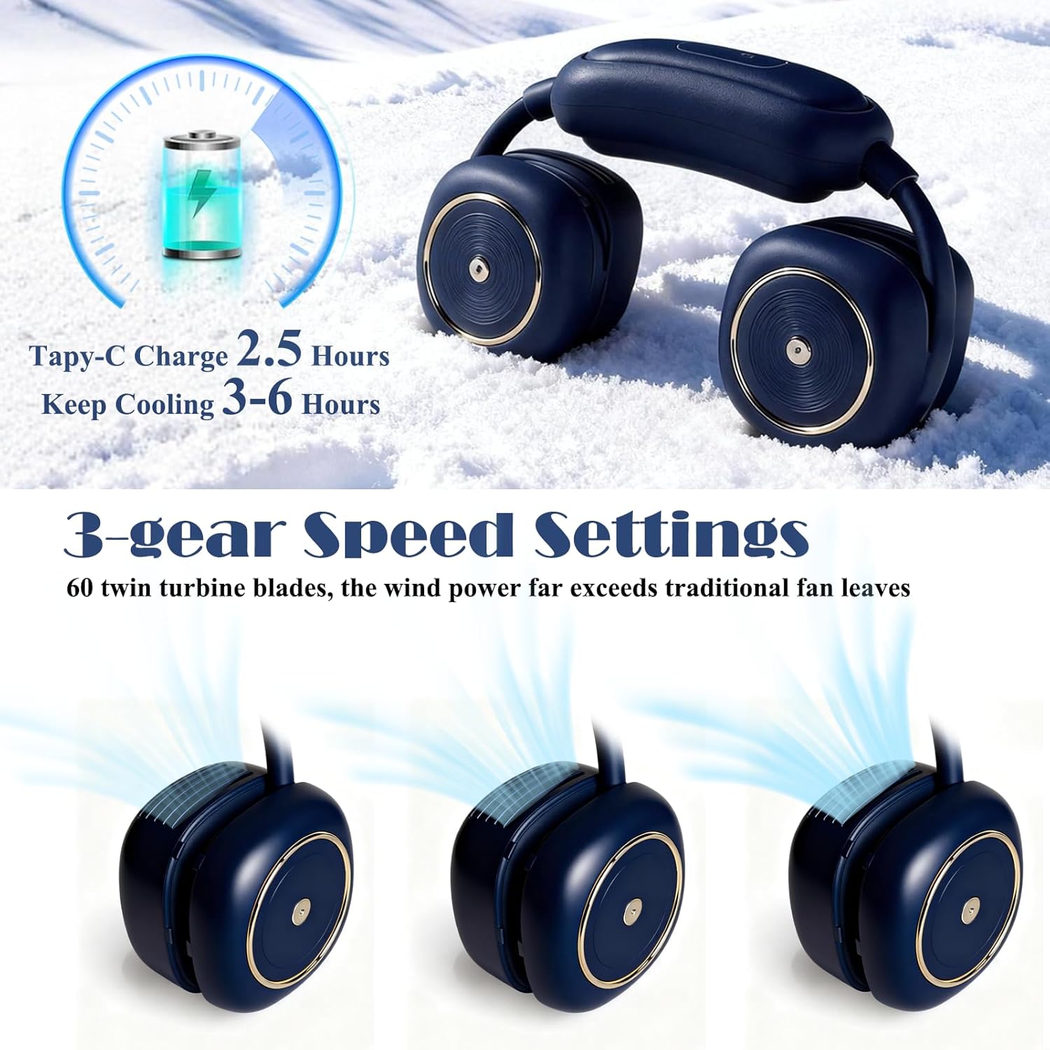 BIRDDIE Mini Portable Neck Fan Upgraded，Portable Fan Rechargeable,3 Speed Quiet Gears Adjustment,360° Blow cold air For Home Travel Outdoor Sports,Gifts for Women Men (BLUE)