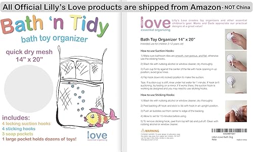 Miniatura 5 de Lilly's Love Almacenamiento de juguetes de baño soporte grande de juguetes de bañera de 14 x 20 pulgadas + 2 ganchos de bloqueo, secado rápido y
