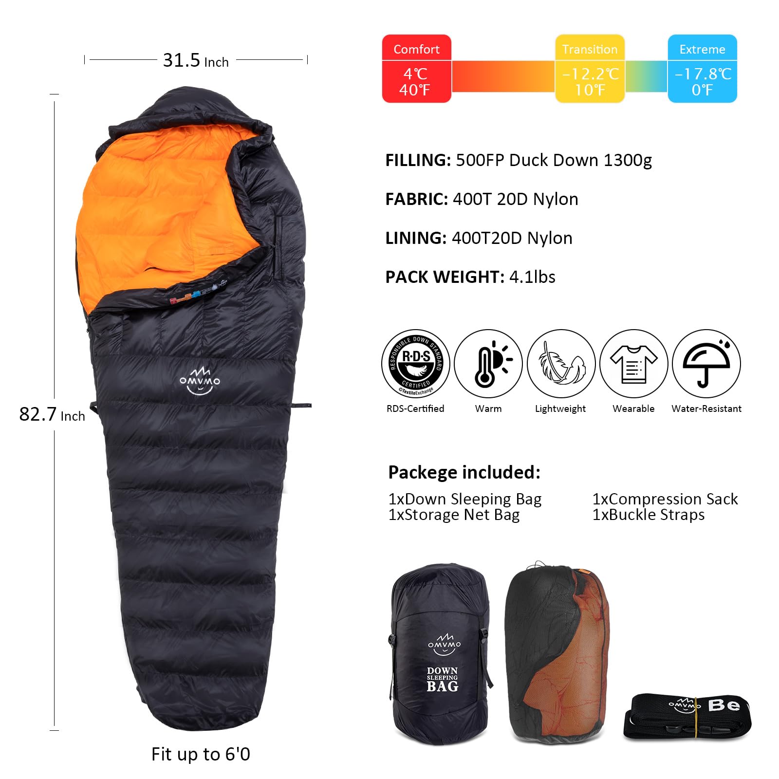 Saco de dormir de plumón de 0 a 20 grados F para adultos, saco de dormir de fibra de 4 estaciones para mochileros, camping, saco de dormir portátil con agujeros para los brazos, se mueve