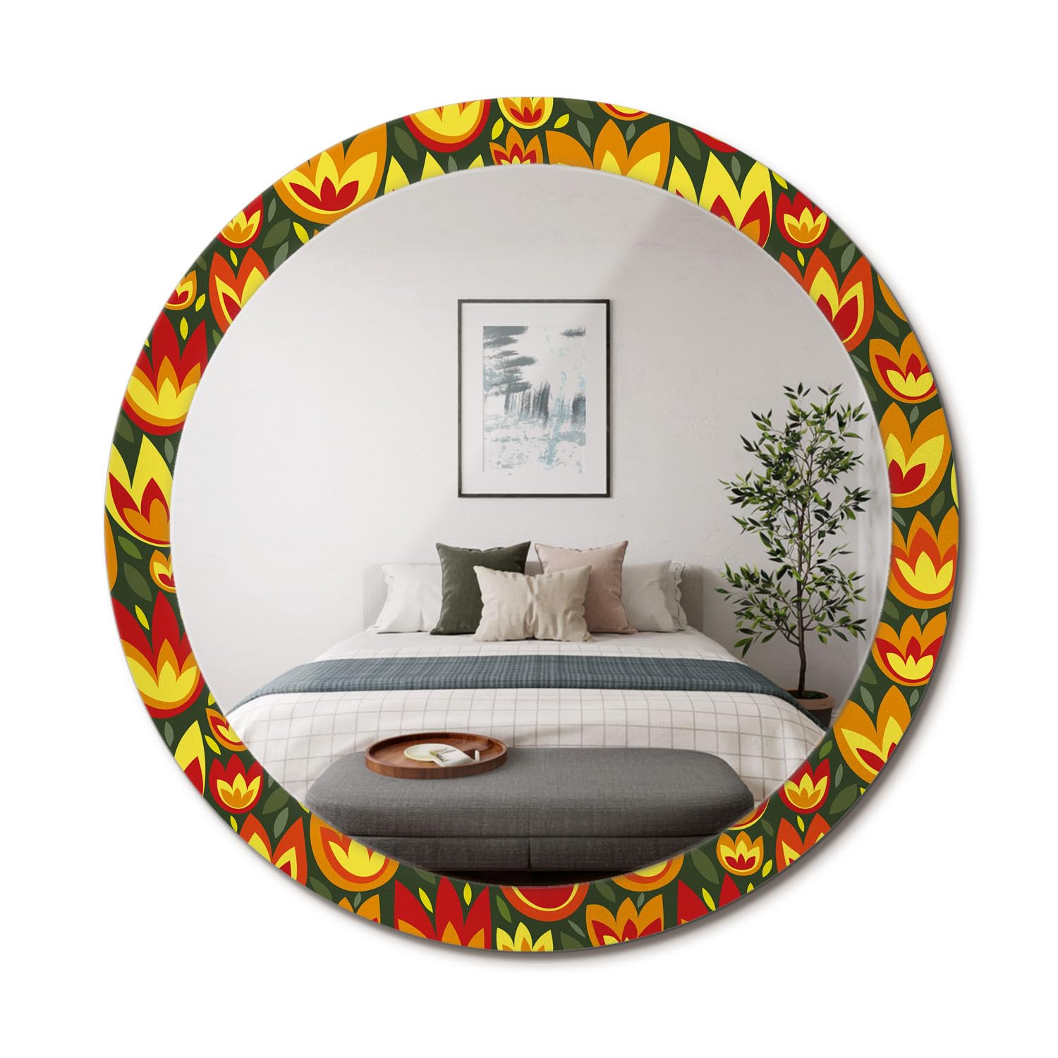 Miroir mural rond déco chic et moderne grand format fi90 salon chambre tulipes rétro