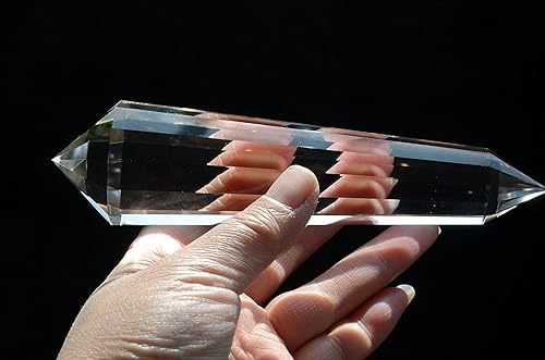 Real Tíbet del Himalaya de alta altitud 99% transparente 13cara punto de vidrio cuarzo Vogel varita 5.94inch espiritual reiki curación