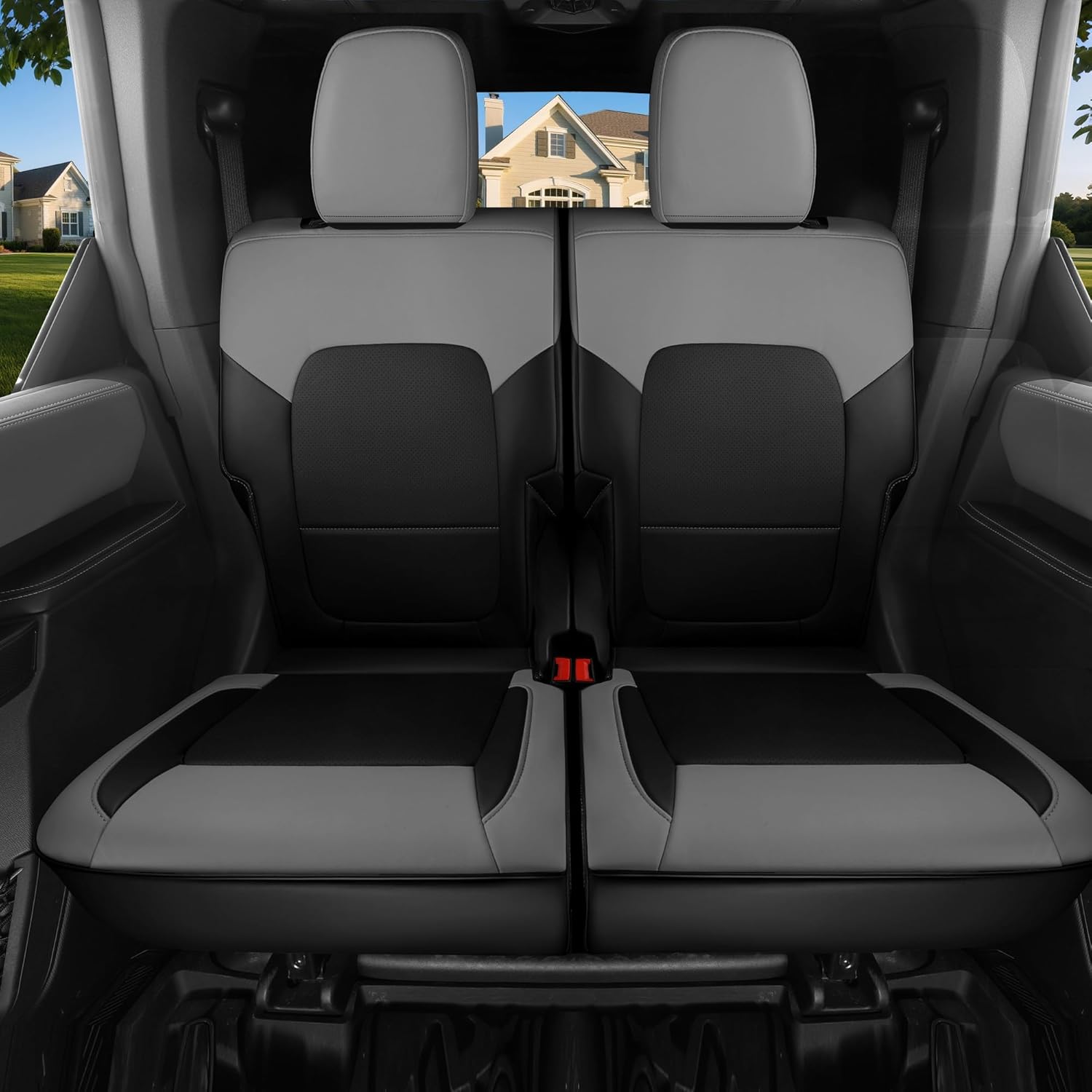 Red Rain Leather Seat Cover Customized Fit for Ford Bronco 2 Door Seat Cover 2025 2024 2023 2022 2021 Black and Gray Car Seat Covers Full Set (Bronco 2Door-Black+Gray)