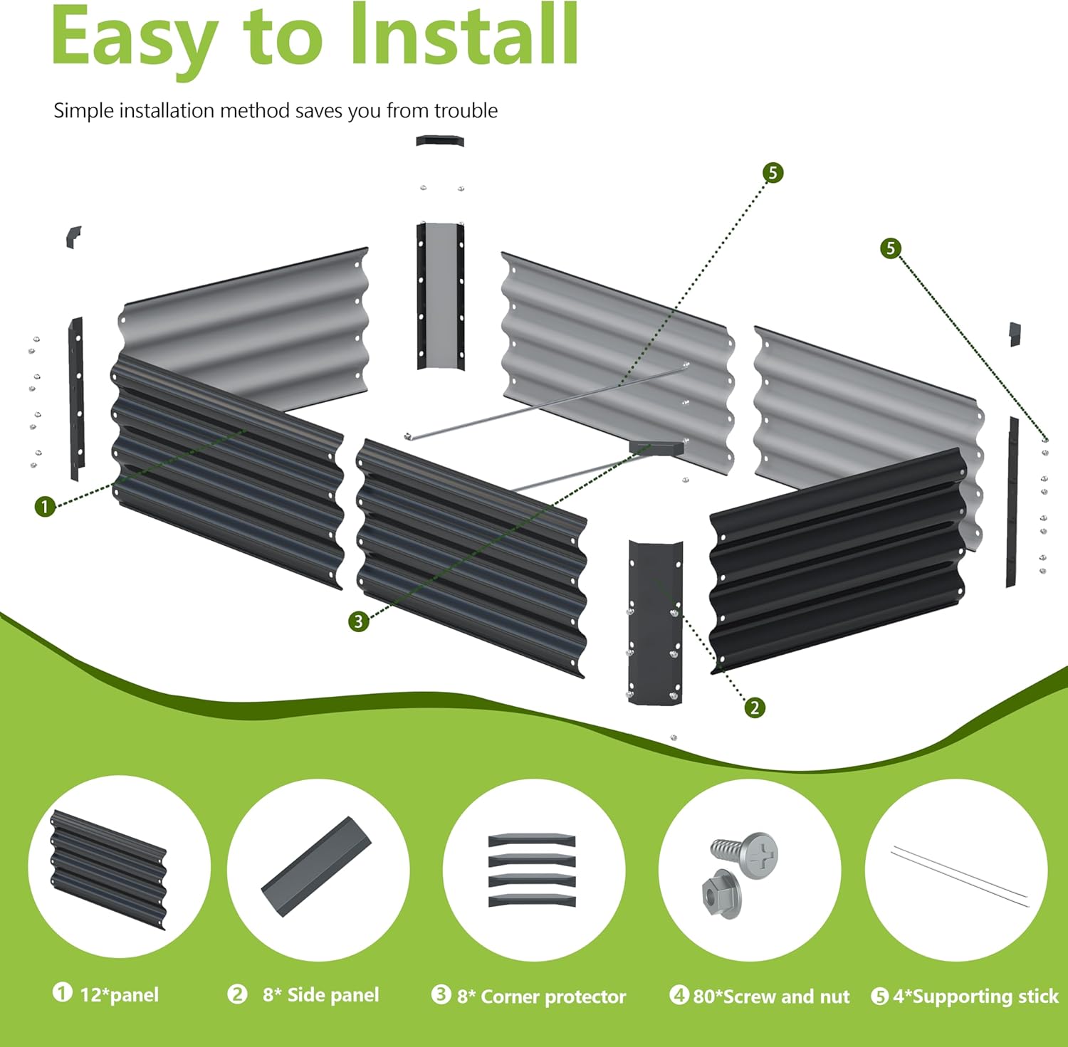 2PCS 4x2x1FT Galvanized Raised Garden Bed, Galvanized Planter Raised Garden Boxes Outdoor, Large Metal Raised Garden Beds for Vegetables-Grey