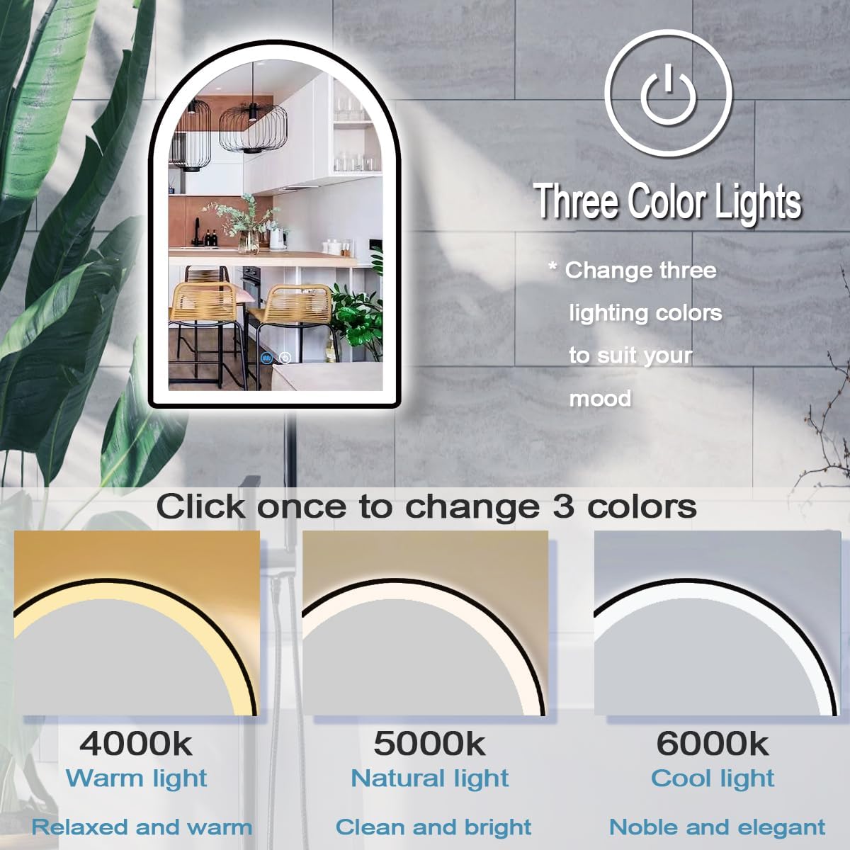 20 x 28 Inch Black LED Arch Mirror with Lights Black Frame Arched LED Vanity Mirror for Bathroom Wall Makeup Desk Black Framed Arch Lighted Mirror 3Color AntiFog 28" Arch Smart Light up Mirror