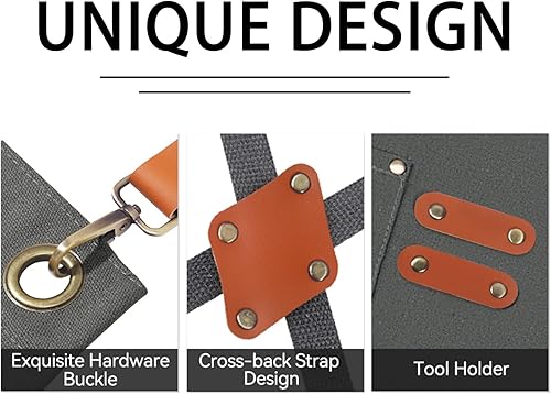 Miniatura 4 de Delantales de chef de lona de algodón impermeables para hombres y mujeres diseño de espalda cruzada, correa ajustable para el cuello, bolsillos