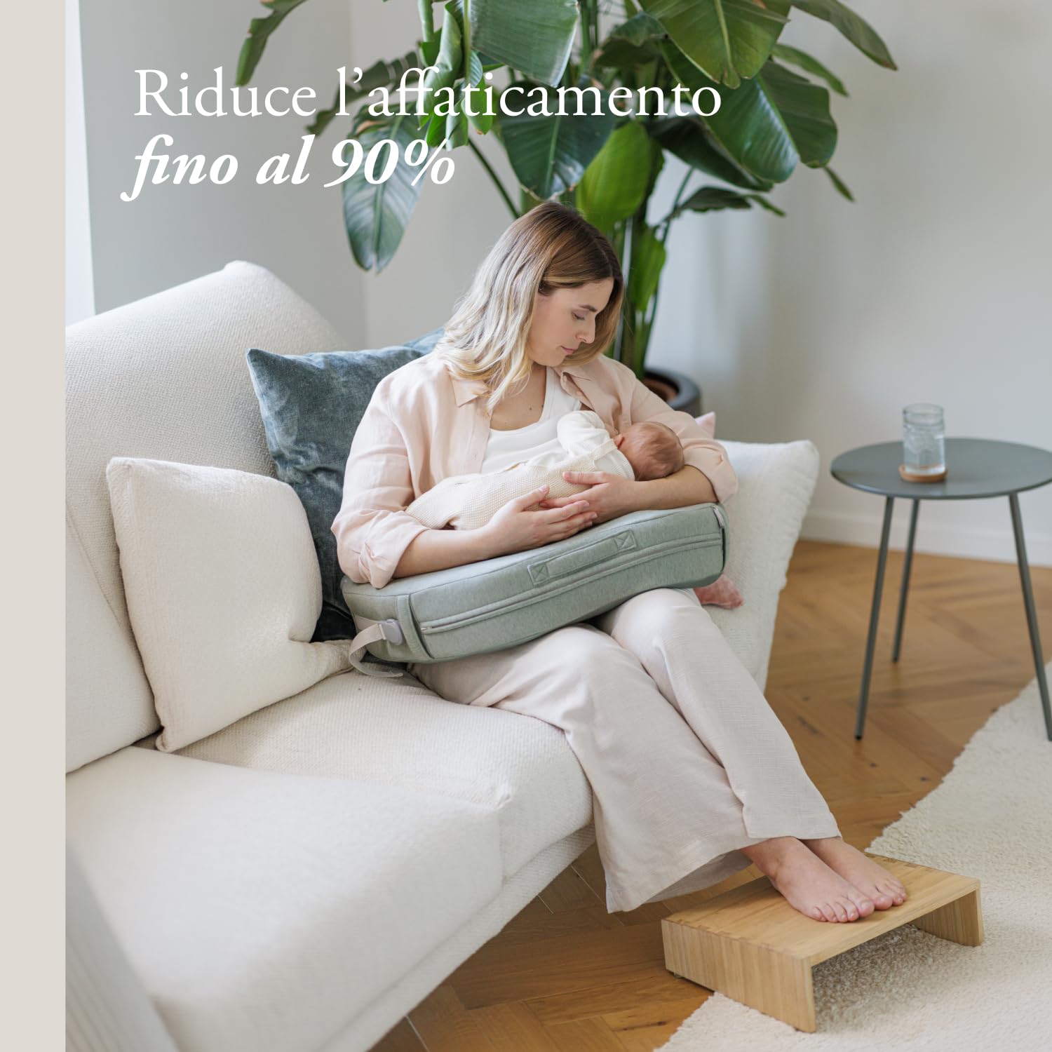 Inglesina Elysia Coussin d’Allaitement Ergonomique avec Ceinture Lombaire, Double Densité, Tissu Respirant en Bambou et Maille 3D, Soutien pour Maman et Bébé, 0-3+ Mois, Balance Green