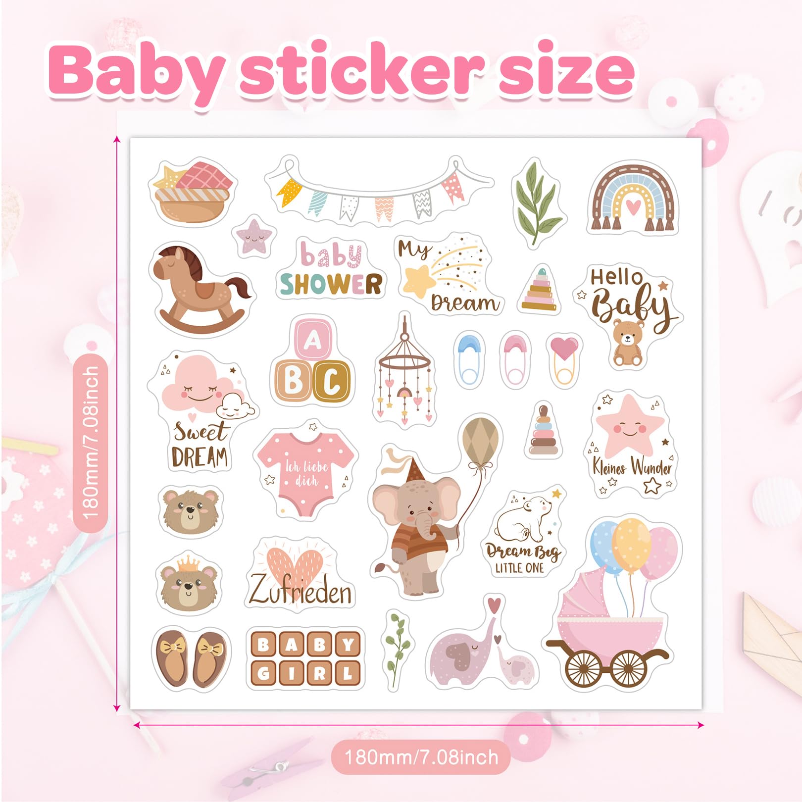Pack of 4 Baby Photo Album Stickers, Various Stickers Baby Album, Charming Baby Sticker, Brown Sticker Christening - Image 2