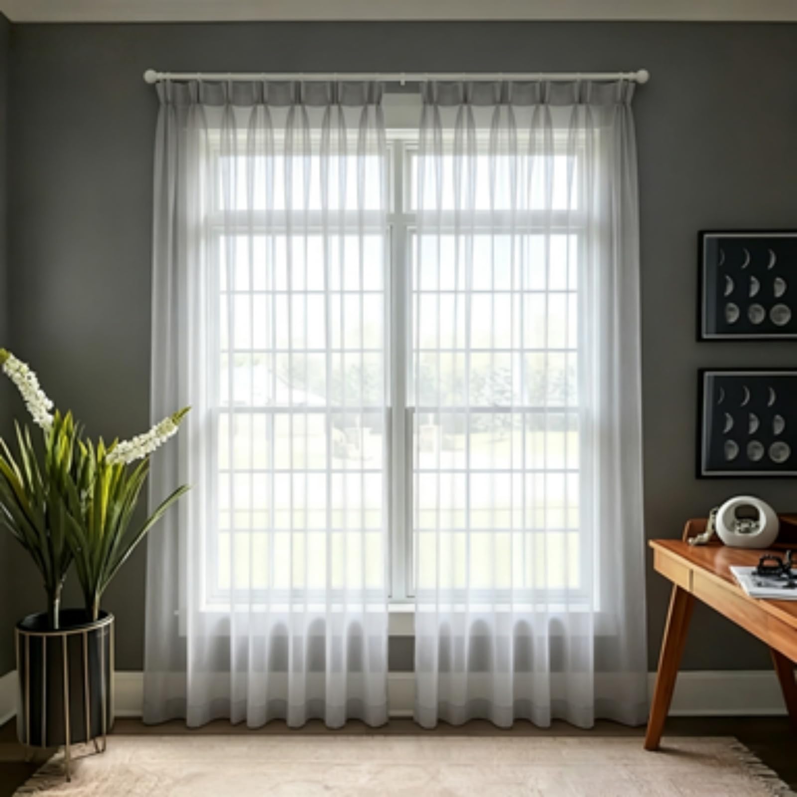 Feijdon Grey Sheer Curtains 145 X 195 Cm Protect Privacy Voile Drapes Sheer Curtains – Energy-Saving Privacy Panels With Uv Light For Living Room Bedroom,