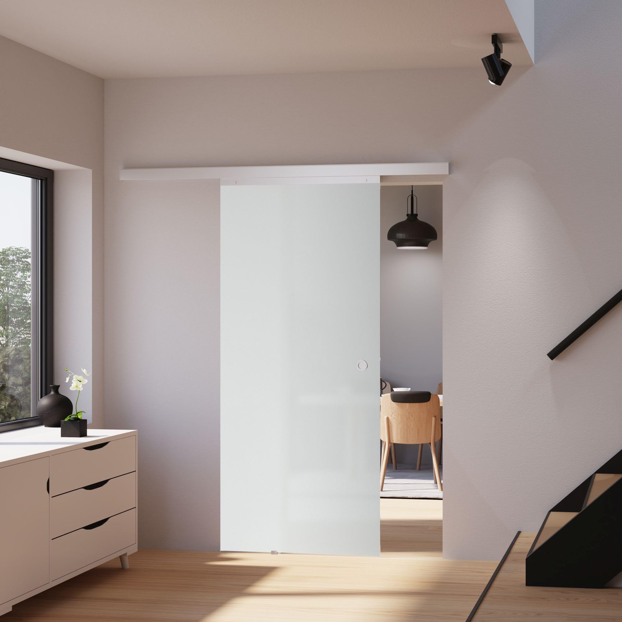 inova Glasschiebetür 1025 x 2200 mm satiniert Alu Komplettset mit Schiebetürbeschlag Laufschiene und Griffmuschel