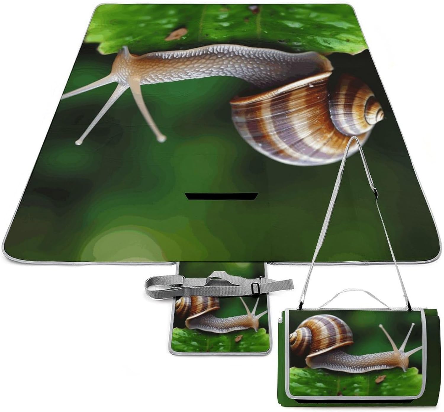 Animal Snail Waterproof Picnic Blanket 58.3''x58.3'',Portable and Foldable Picnic Mat with Handle,Outdoor Blankets for Lawn Park Beach Travel