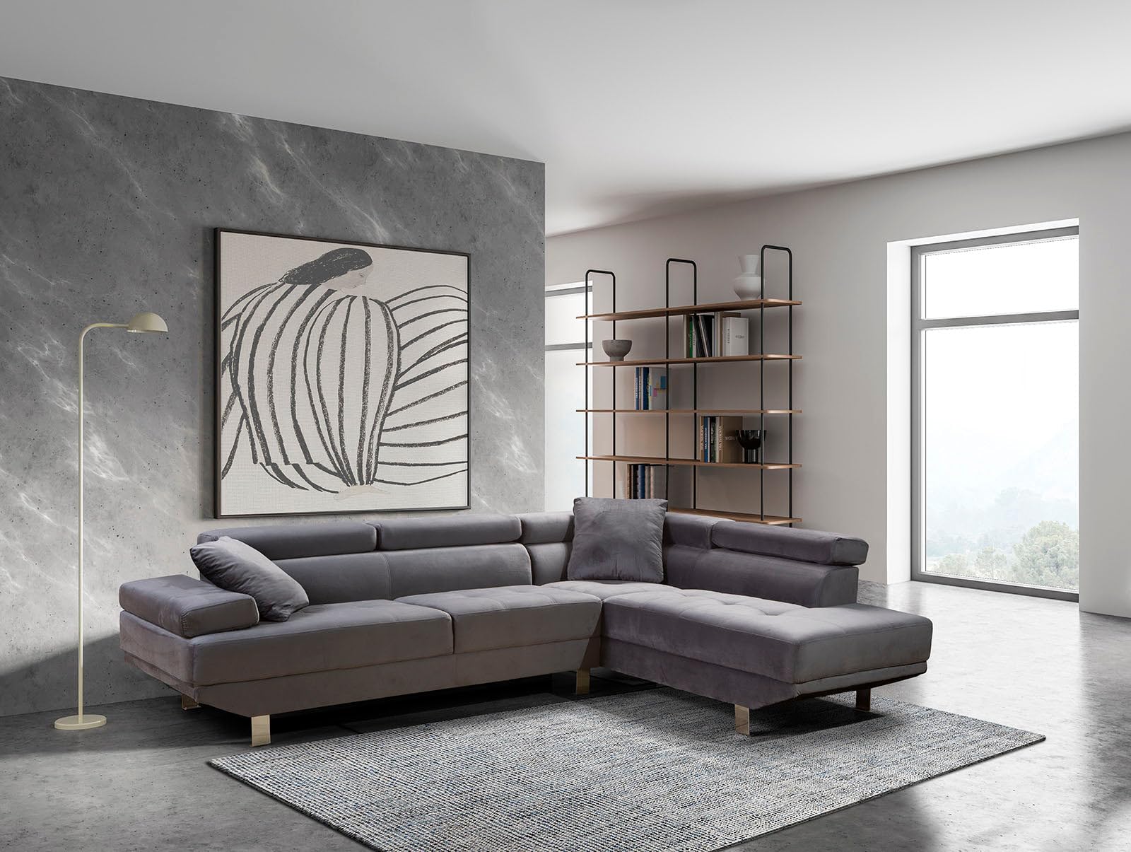 S & S Saldos y Stocks Sofa Rinconera Chaise Longue Executive 262cm Gris, Chaise Izquierdo