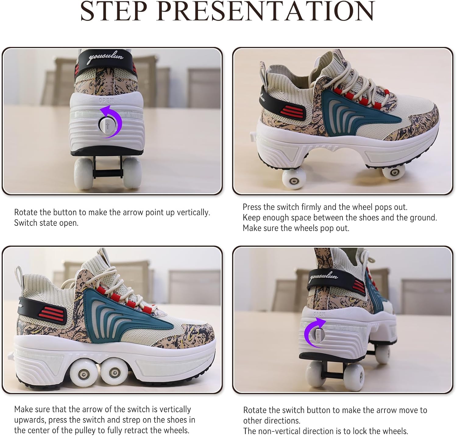 Roller Skate Shoes for Women Kids Roller Shoes Boy Girl Sneakers with Retractable Wheels Breathable Roller Skates Shoes for Christmas Birthday Children Show Gift