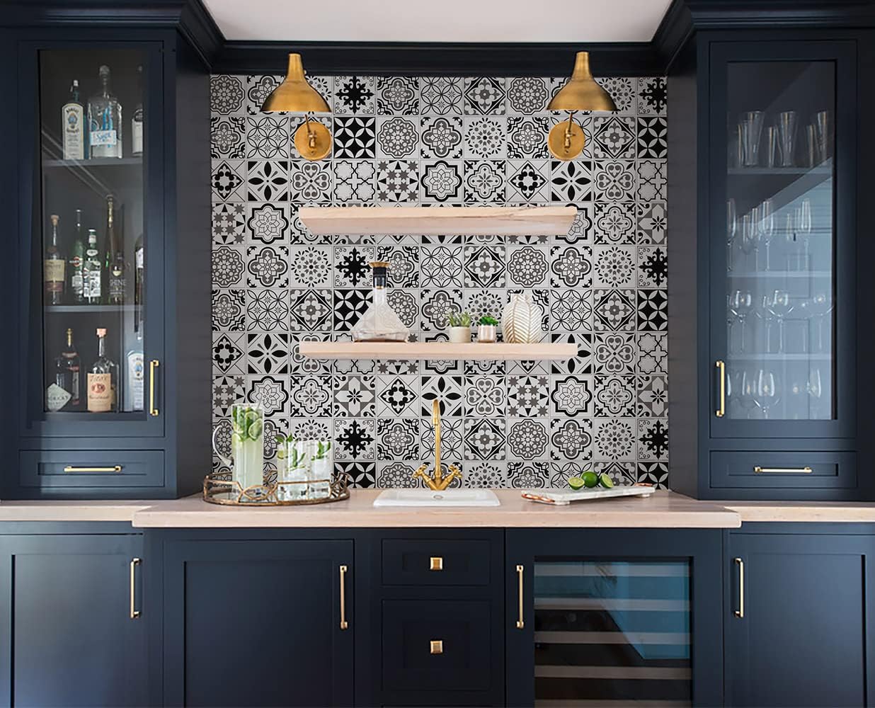 Timeet Kitchen Contact Paper Waterproof Self Adhesive Removable Wallpaper Film Protective Vinyl Black Tile Contact Paper Black White Peel and Stick Wallpaper for Bathroom Laundry Room 17.7"x197"