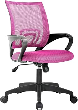 Office Chair with Lumbar Support Task Chair Computer Desk Chair with Wide Seat Ergonomic Armrest Height Adjustable Mid Back Chair Rolling Swivel Task Chair for Women Adults, Pink
