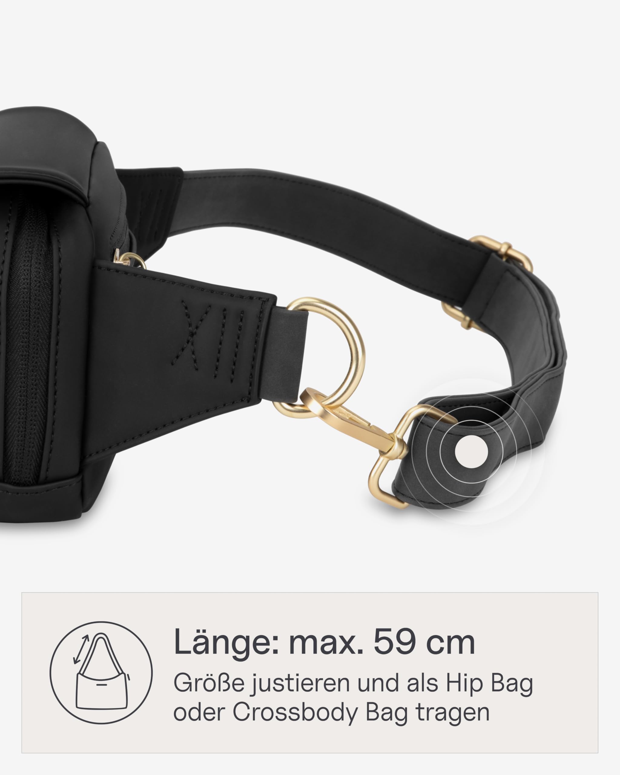 Kapten & Son Bauchtasche Damen Schwarz Visby 1,2 L | Umhängetasche Damen | Innen- & Außenfach mit Reißverschluss | Crossbody Bag | längenverstellbarer Gurt | ideal für Reisen, Alltag, City