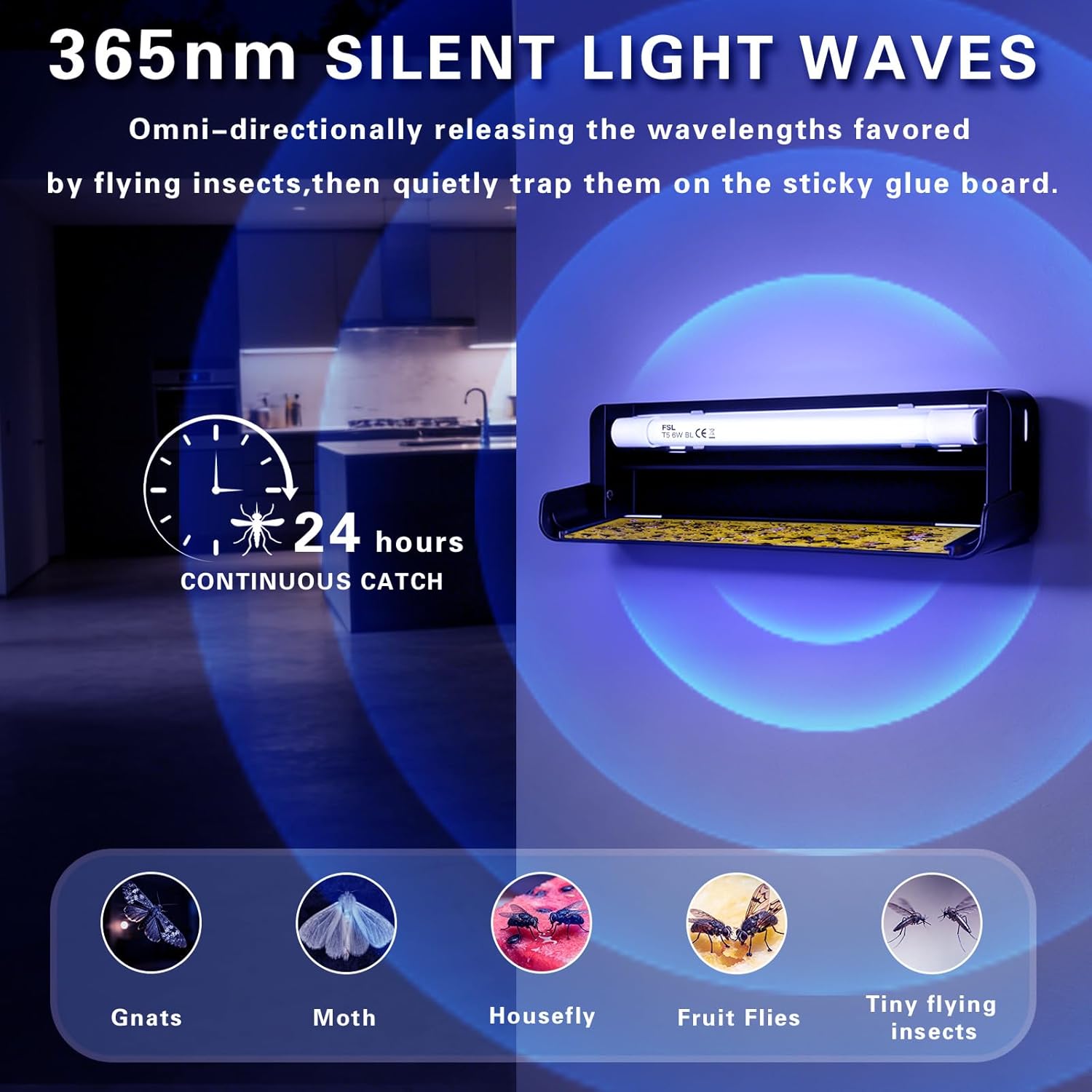 Fly Catcher Indoor,Fruit Fly Traps Indoors for Home,Wall Sconce Fly UV Light Trap for Capturing Flies,Moths, Gnats with 5 Sticky Glue Boards, Bug Catcher Indoor, Light Flying Insect Trap(1pack-Black)