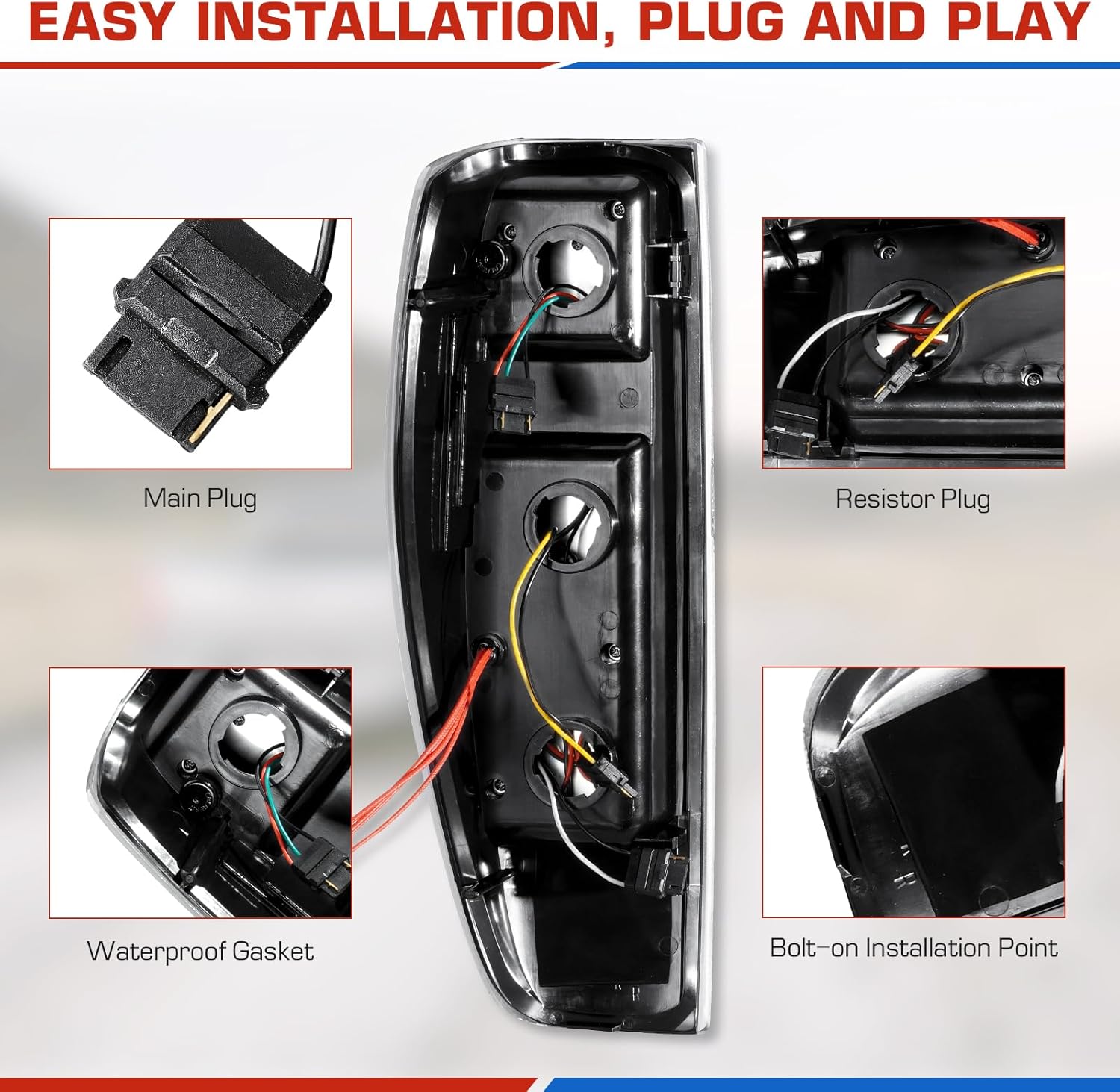 ILONPA 3PCs Led Tail Lights Assembly, Tail Lights Pair+3rd Brake Lamp for 2004-2012 Chevy Colorado/GMC Canyon, Clear Lens, Only Fit Factory Incandescent Models