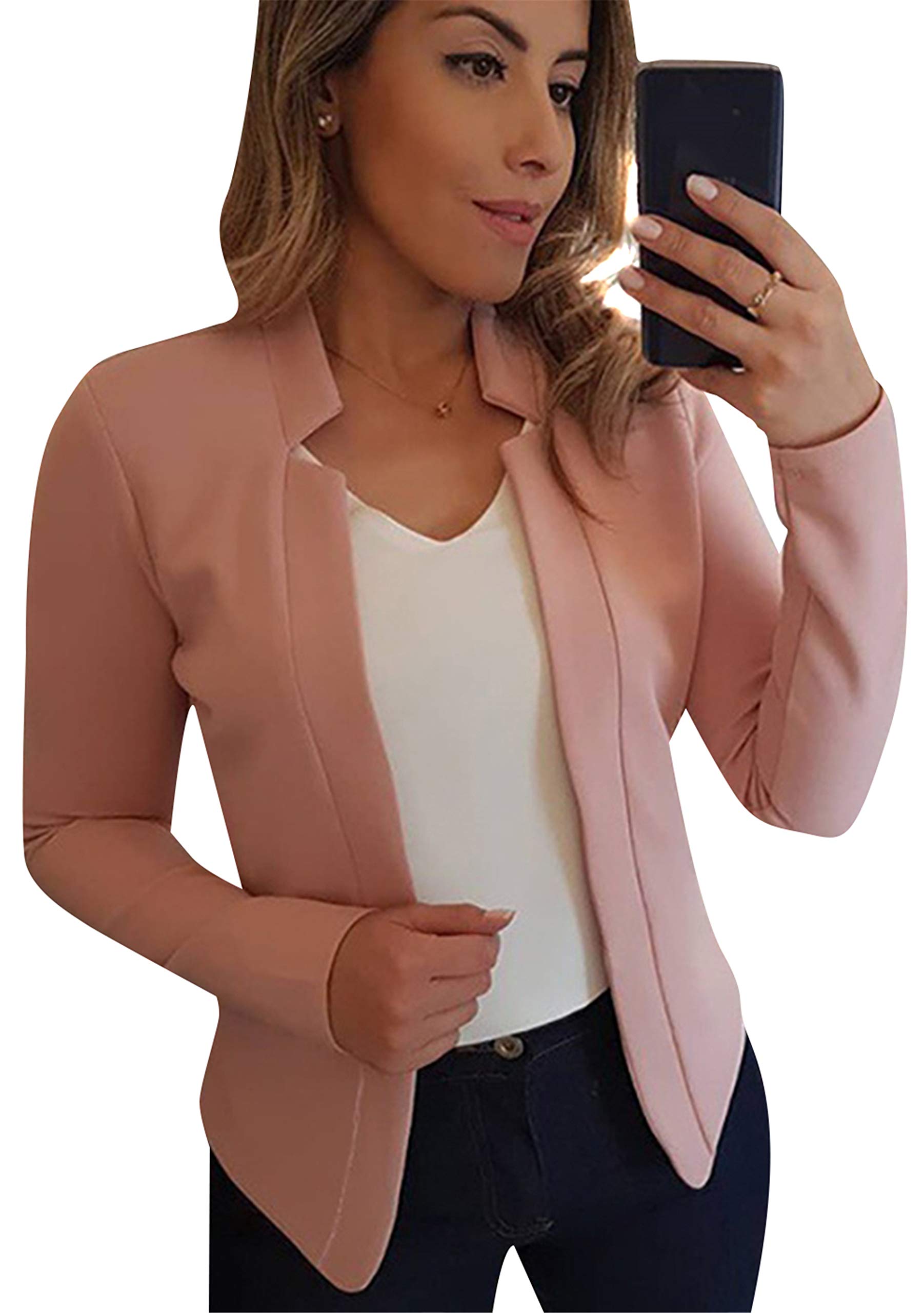 diacacy Women’s Cropped Formal Open Front Blazers Suit Long Sleeve Slim Blazers Jacket Cardigan, Pink, Large-picture-21