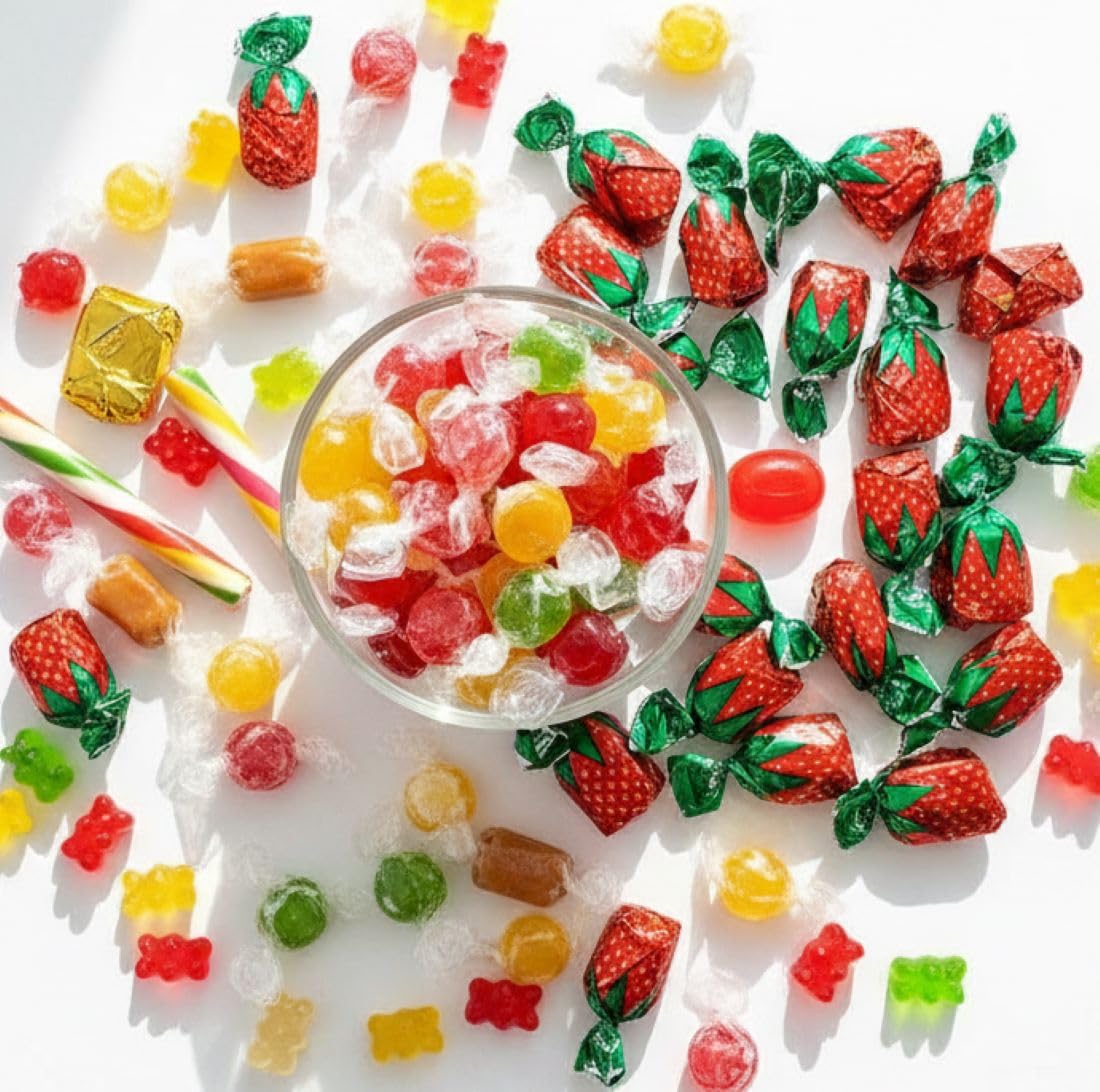 SweetGourmet Arcor Strawberry Bon Bons Hard Candy Wrapped, Fruit-Filled Premium Candies, 5 Pound Bag