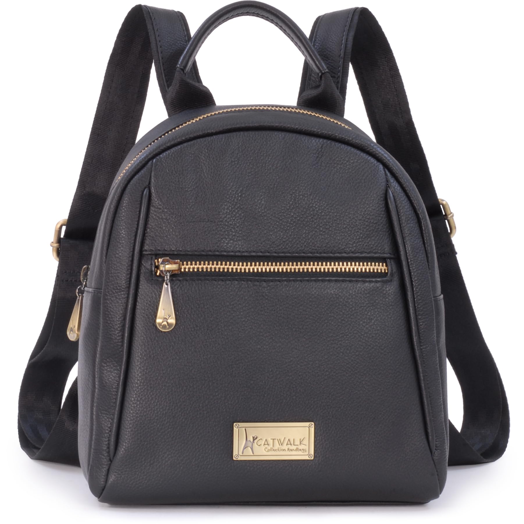 Catwalk Collection Handbags - Bolso Mochila de Mujer - Piel Auténtica - Multibolsillos - Pequeña/Mediana - Correas Ajustables - Zoey - Negro