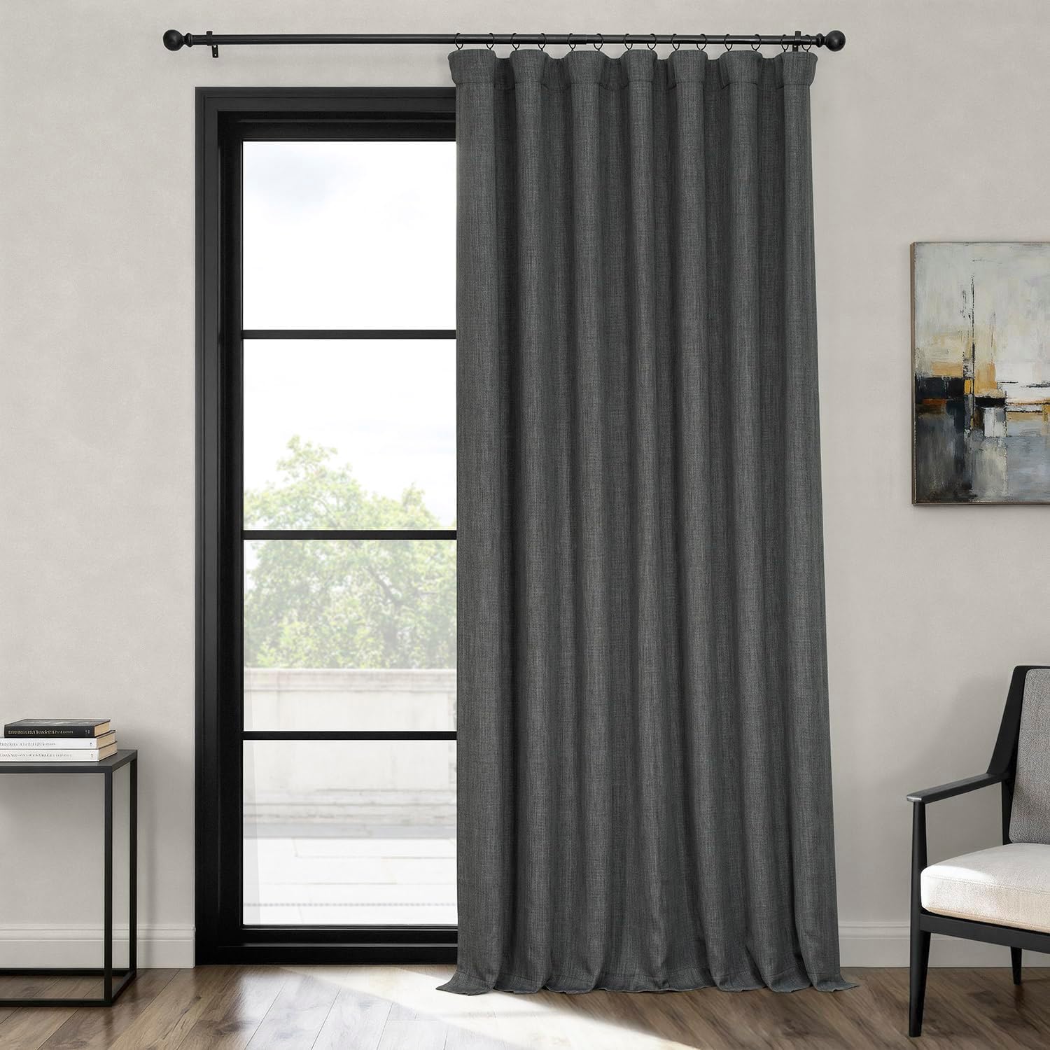 HPD Half Price Drapes – Faux Linen Curtains for Living Room (1 Panel) – 100W X 108L – Extra Wide Textured Room Darkening Curtains for Bedroom 108 Inches Long – Drapes for Home Decor, Dark Gravel