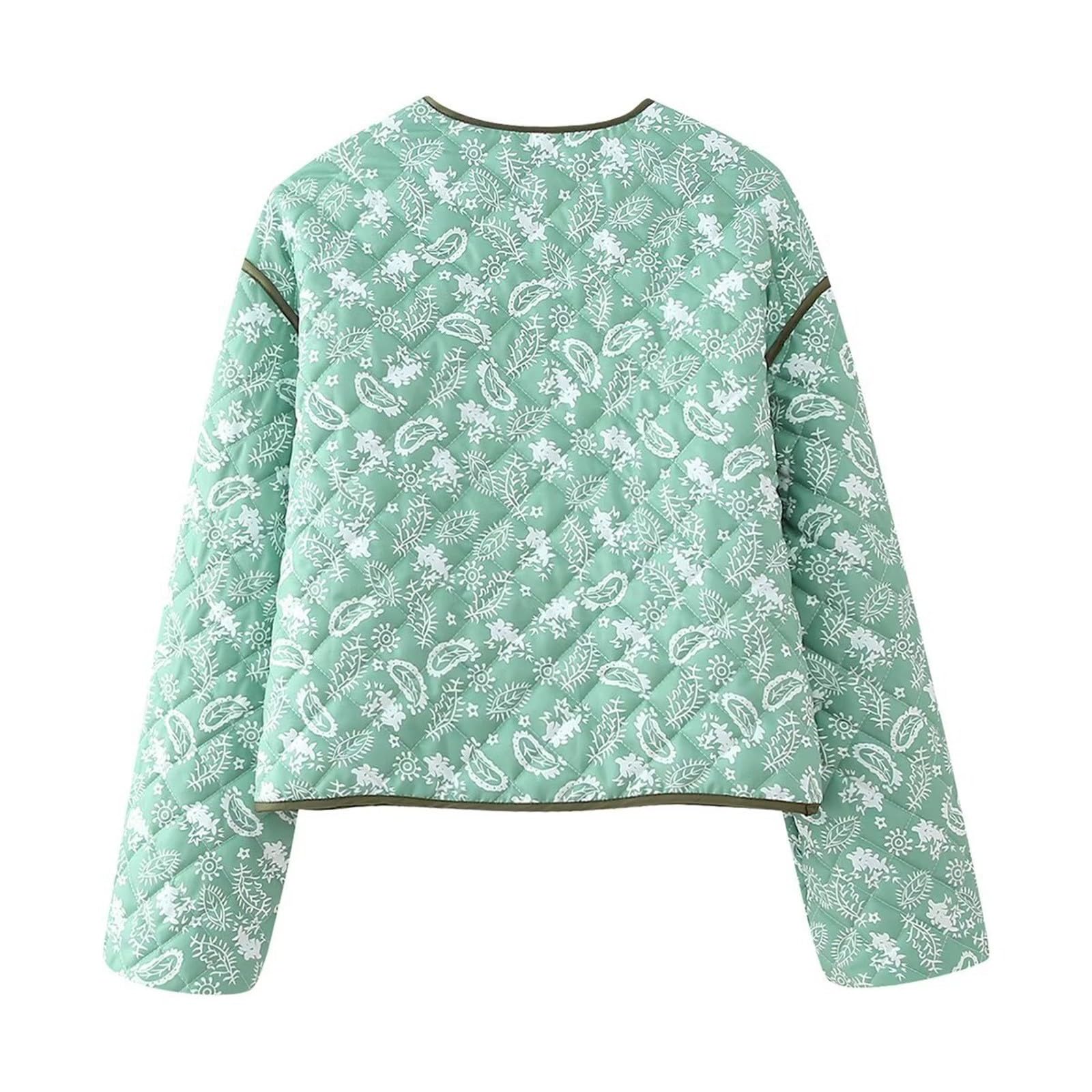 Chaqueta Mujer Abrigo Entretiempo Invierno Cazadora Plumiferos，Chaqueta corta estampada floral para mujer abrigo acolchado ligero con abertura frontal cárdigan retazos elegante