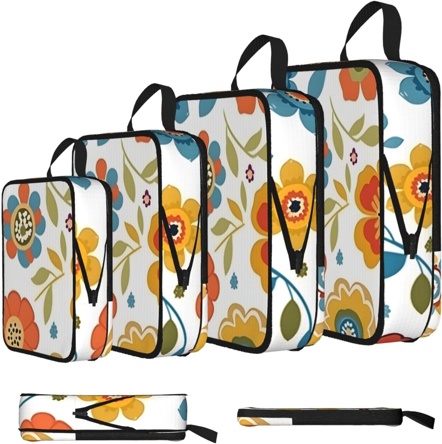 Retro Flower Compression Packing Cubes for Travel Luggage Organizer