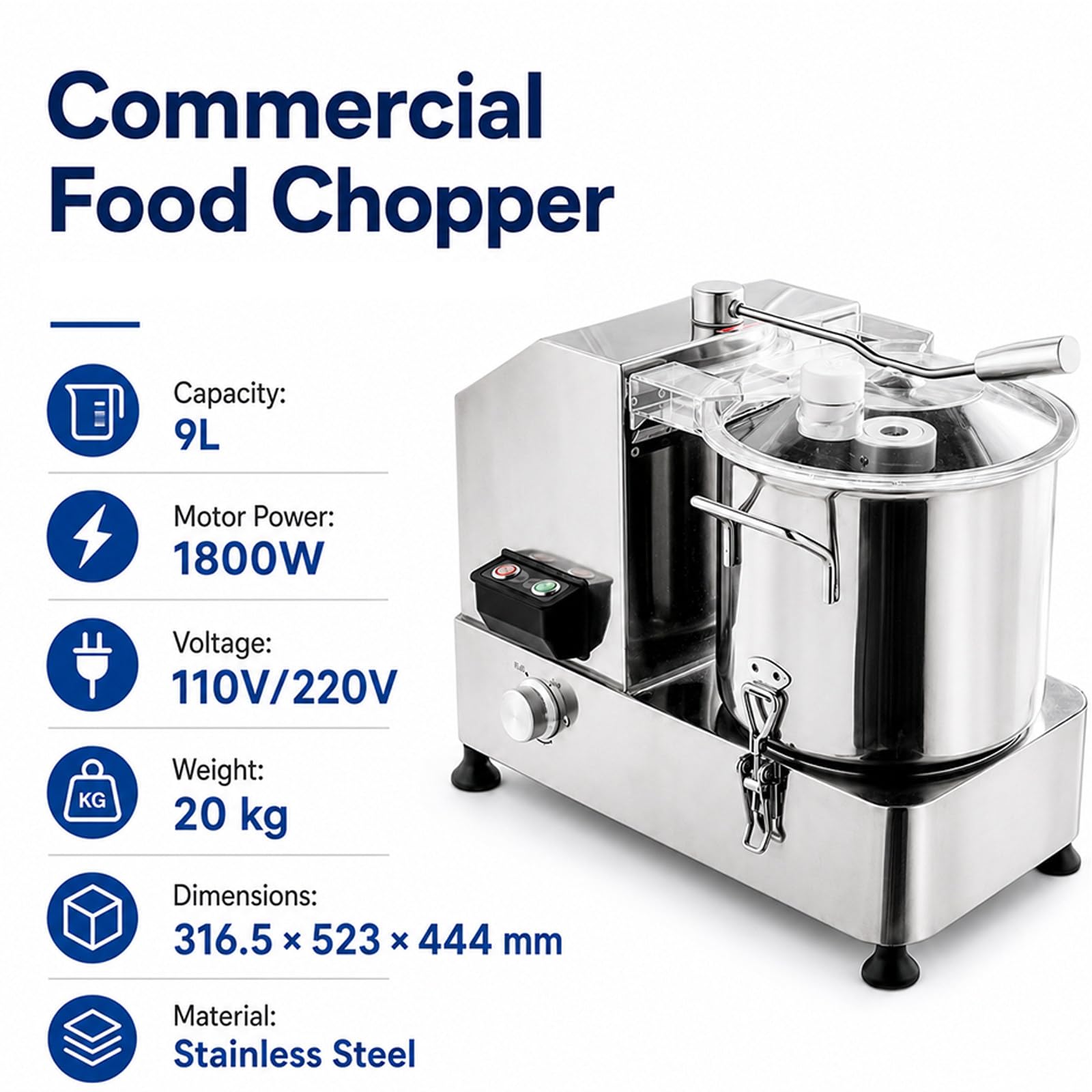 Robot da Cucina Multifunzione, Food Processor, Tritatutto, Motore 2000W, Ciotola Removibile, Pulizia Facile, per ristoranti e Carne suina 9L