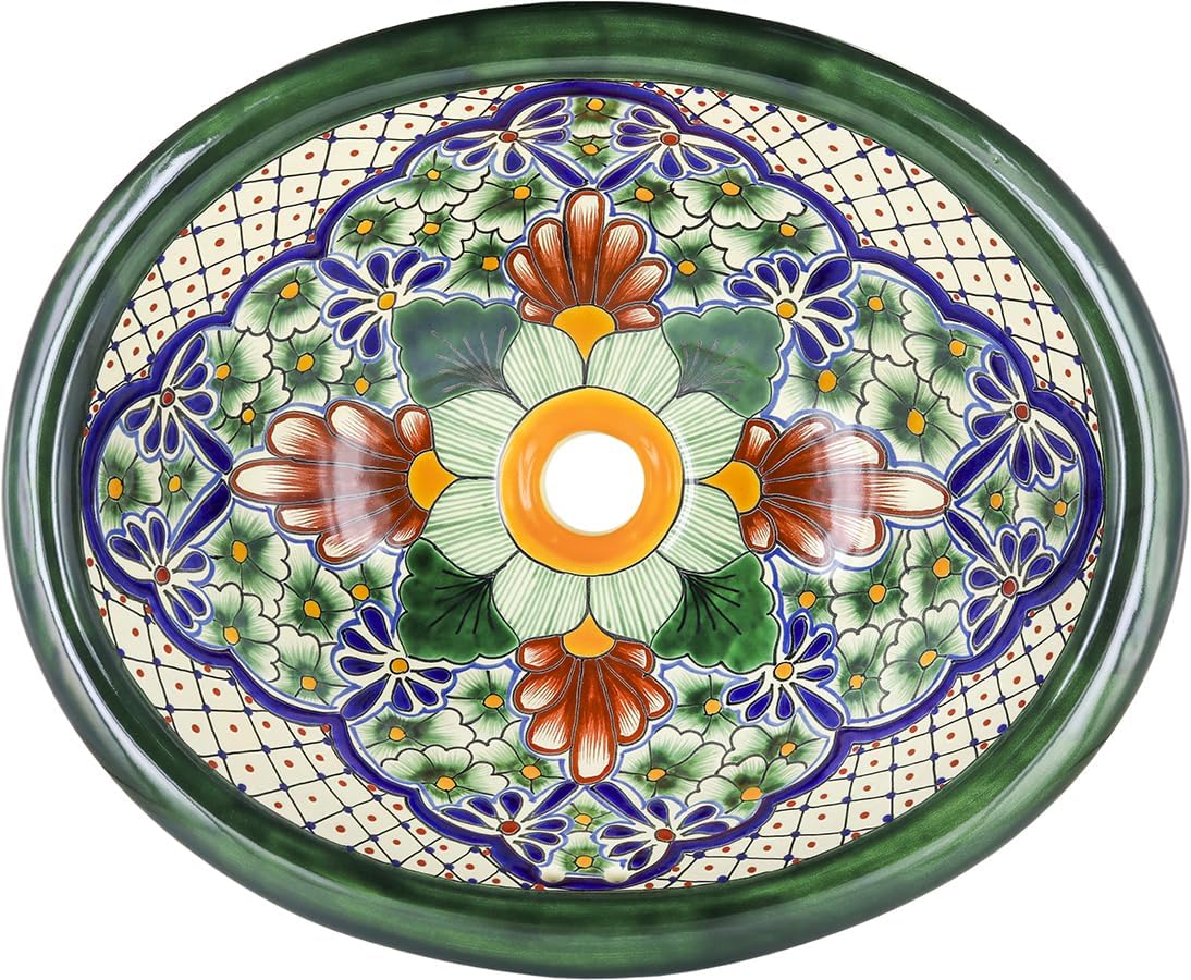 14" x 17" Talavera Mexican Ceramic Bathroom Sink Oval Drop-in - Val Paraiso