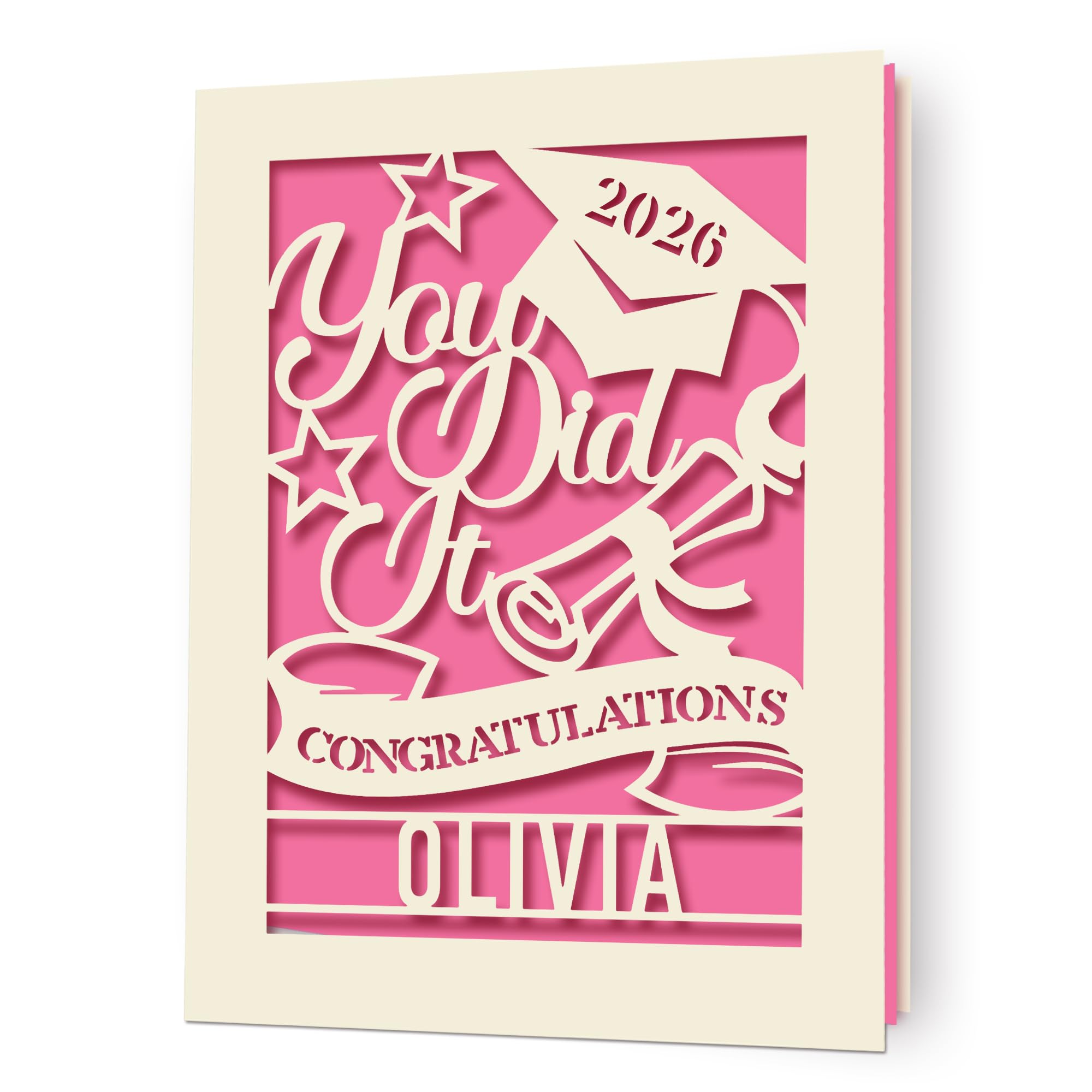 Personalised Graduation Card for Graduates Students Class of 2026 Congratulations Laser Paper Cut Greeting Cards with Envelope Graduation Gifts for Her Him Daughter Son Friends (Fuchsia) โ image 1