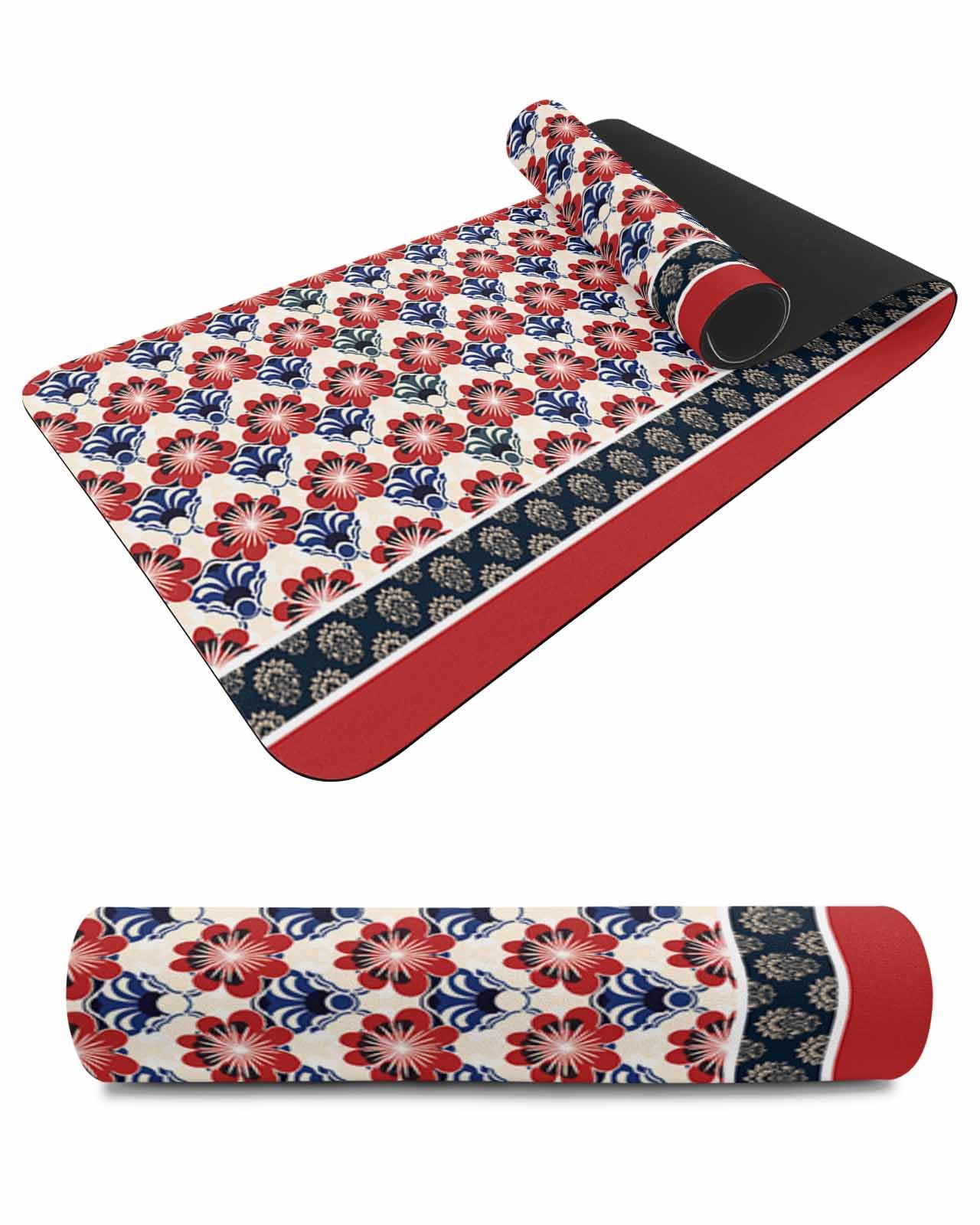 Debedcor Heat Proof Table Pads Waterproof Decorative, Boho Red Blue Geometric Non-Slip Table Countertop Protector, Vintage Abstract Floral Insulation Mat for Kitchen Room, 40 x 12 Inches