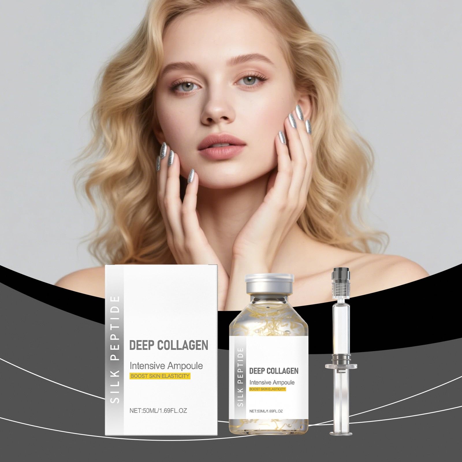 Fiala lifting intensiva ai peptidi di seta, sieri per rassodamento e lifting del viso con fiale lifting intensive ai peptidi di seta al collagene profondo, siero viso anti-età,2PCS
