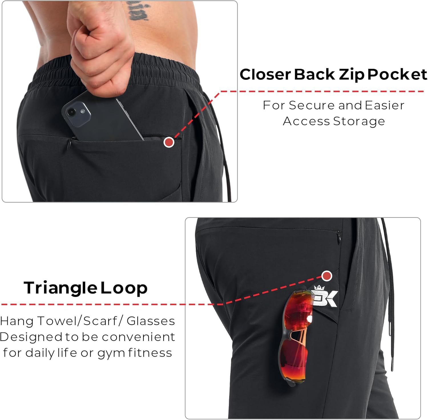 BROKIG Men's Tapered Gym Joggers, Lightweight Training Cuffed Sweatpants Zipper Pocket, Slim Fit Athletic Running Pants - Image 2