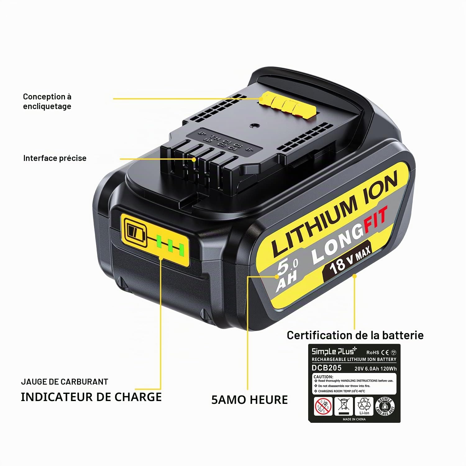 2Pcs 18 V 5Ah Remplacement de la Batterie pour DeWalt 18V Batterie DCB180 DCB181 DCB182 DCB184 DCB201 DCB200 Batterie pour DeWalt 18V